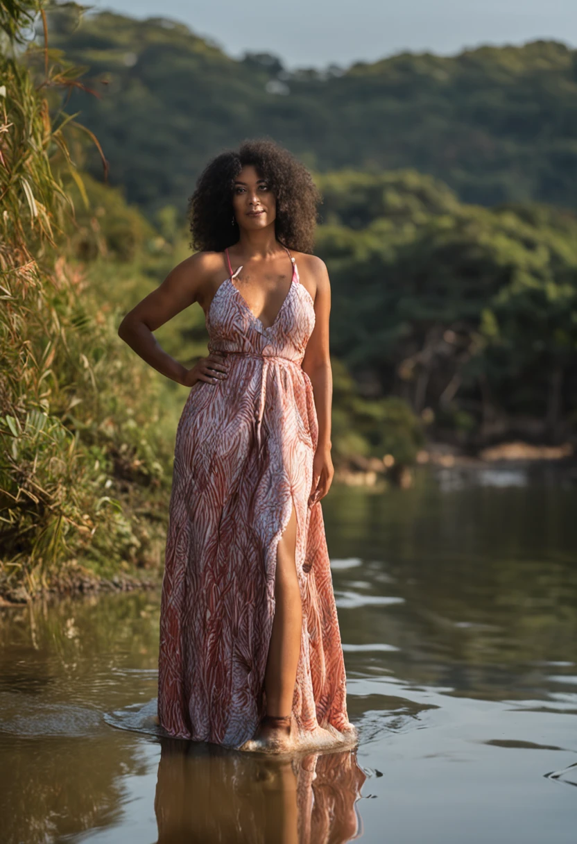 .RAW, corpo inteiro, Meio corpo de uma linda mulher de 25 anos gestante barriga em evidencia, (colombiana cabelo loiro), Cabelos Longos, voando ao vento, seios duros, (Casais), (rosto sujo), Bath in Limpid River, rio grande, ((vestido longo moda gestante)) (noite), ((anoitecer)) , (luz de fundo), (contra a luz), (sol ao fundo), realista, obra-prima, alta qualidade, reflexo de lente, sombra, flor, (pele com Casais realistas), Escuro, (noite) , sombrio, cores cruas, real,nikon d850 stock film photography 4 kodak portra 400 camera f1.6 colors rich in hyper realistic lenses realistic texture dramatic lighting unrealengine trending on artstation cinestill 800 (epiCRealismo), ((perfeita))