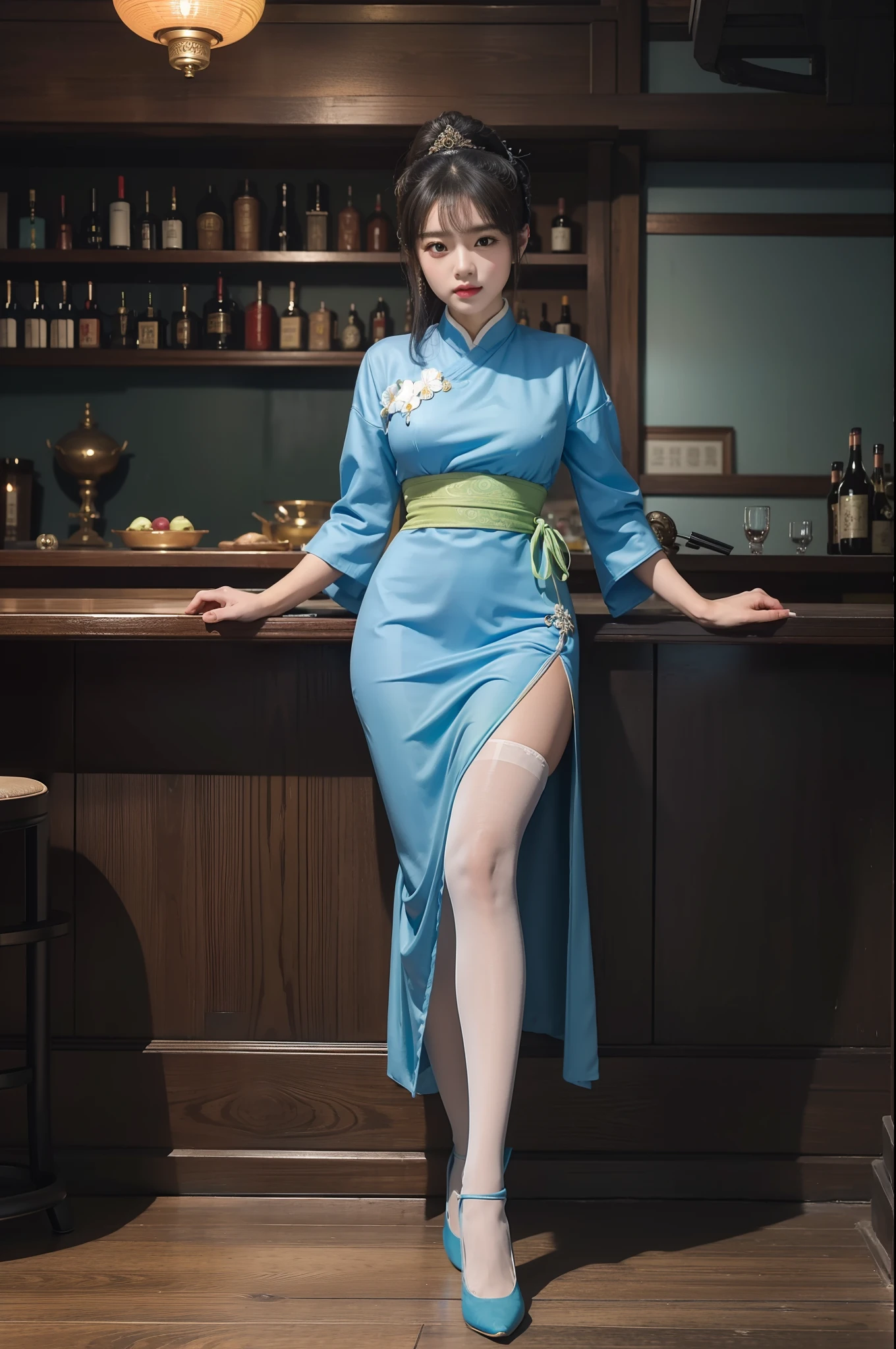 (masterpiece), best quality, expressive eyes, perfect face, HD, Benisato, kunoichi, snakes tattooed, She is a tall and matured woman with a slender curvaceous build with long legs and arms, Although a ninja herself, Benisato has the appearance of a beautiful and seductive geisha, She has porcelain skin and long dark hair tied back in a coif with a hairpin and traditional comb, Benisato is covered in serpent tattoos that come alive when she uses her powers and will usually appear naked during a battle to throw off her male victims, She wears traditional Japanese geisha robes, full body, pants, long sleeves, vest, sandals, kimono, Hongli, snakes supranatural