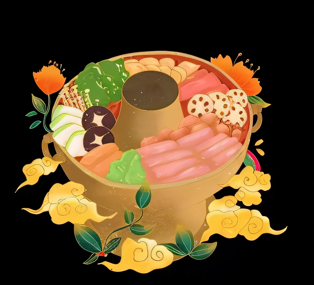 hot pot,Enhance styling,Illustration graphics,Poster design,The overall design is flat illustration style treatment,Enhance details,Detailed processing