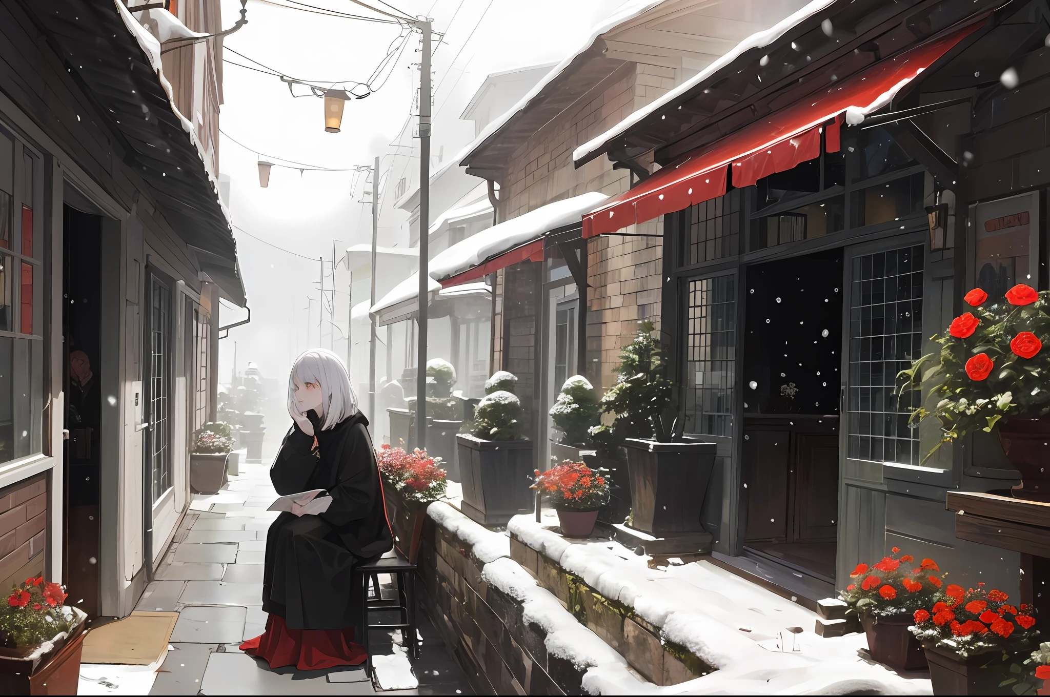 Years later,It's snowing,The pale red camellias in the courtyard bloomed quietly,An old man sat quietly in front of the courtyard full of camellias,She always sat quietly in the doorway, staring into the distance with her eyes far away, as if waiting for someone,Although she knew she couldn't wait,But the light in her eyes seemed to be telling something