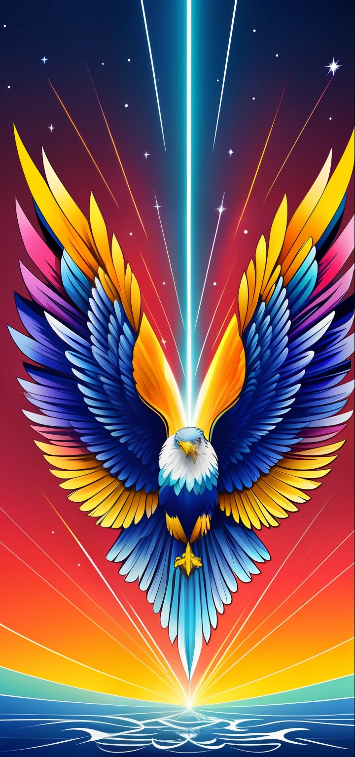 Impresionante arte vectorial, Creative design , Aquila , Arte de Eagle Line, Color design, Full of color - Aquila, (electric wings: 1.7), escena de fondo nebulosa