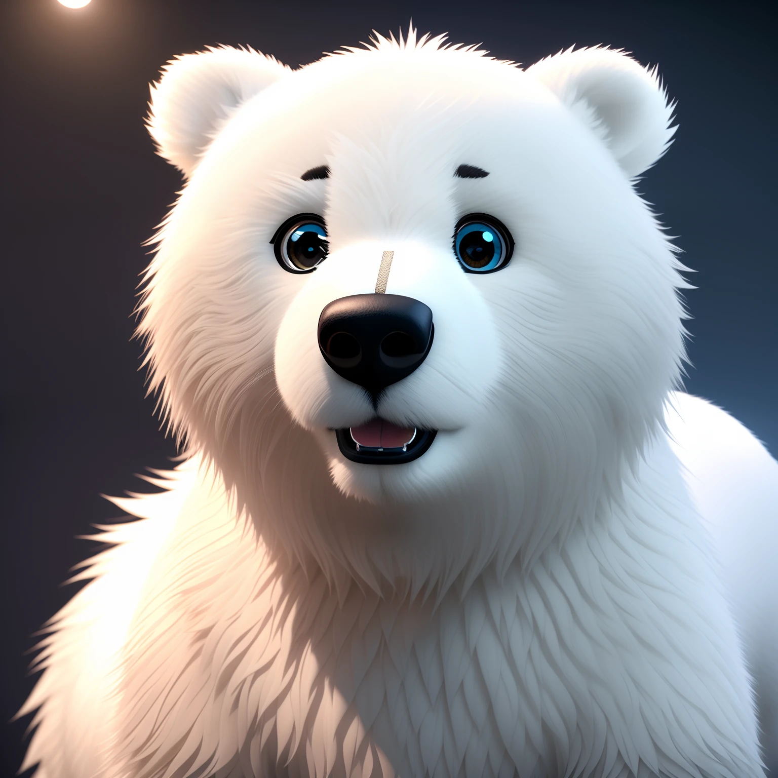Furry polar bear, closeup cleavage,adolable, cute big circular reflective eyes, Fluffy long hairs, Pixar render, unreal engine cinematic smooth, intricately details,。.3D,intriguing
