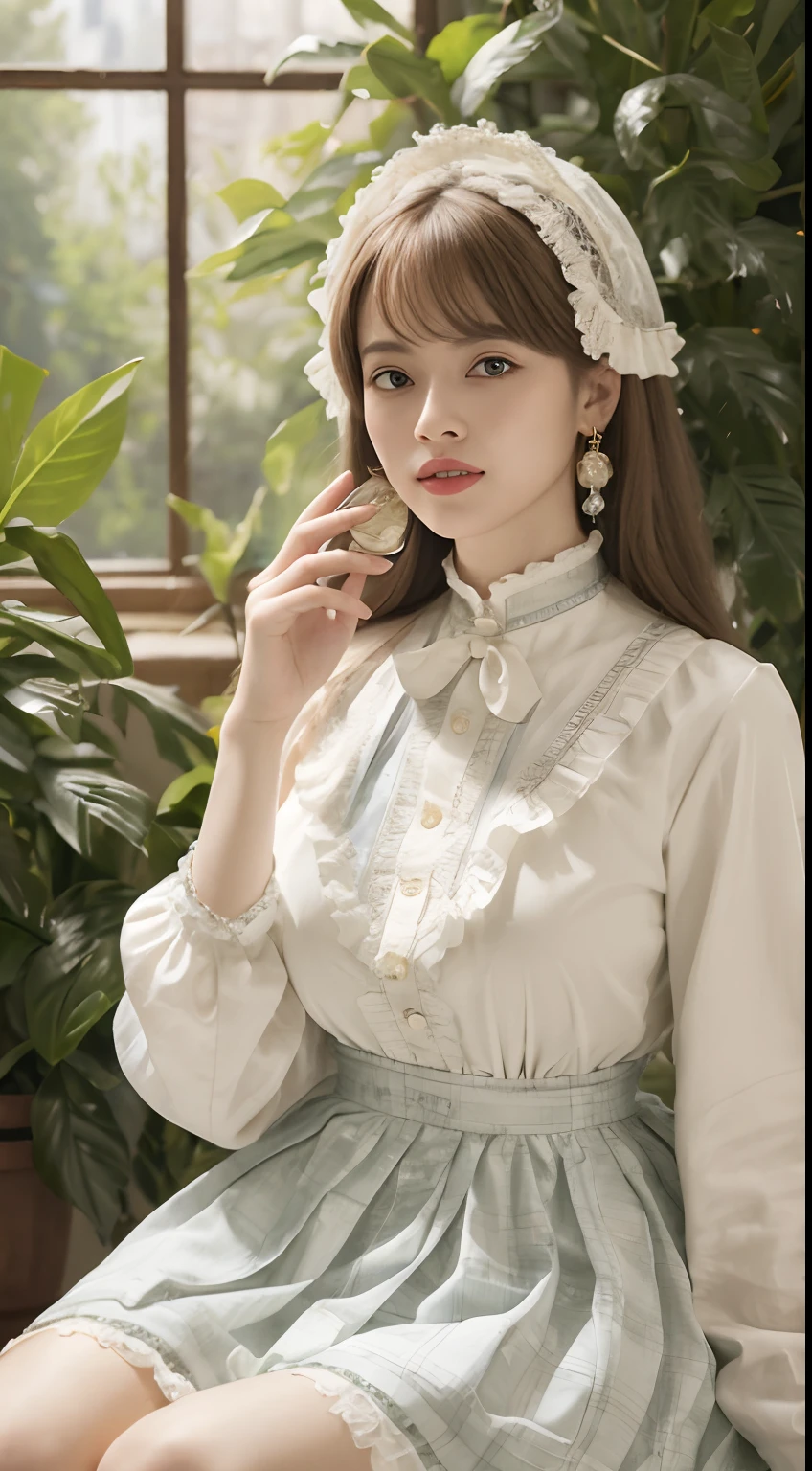 (tmasterpiece,best qualtiy,realisticlying:1.37),(From head to thighs:1.5)(Complex and sophisticated,Highly detailed skin and face),(ta costume:1.27), (Real picture, Intricate details, Depth of field,High neck clothes), parted lip, highly detailed, Perfect face, Perfect body, Large models,Mature woman, Tall, Long legs,Natural background bokeh,hyper HD, tmasterpiece, high high quality, high detal, A high resolution, k hd, 8K, Award-Awarded, Break, ultra-realistic realism, hentail realism, depth of fields, cinmatic lighting, The light from the back window is backlighted, 对称, Bokeh, f / 1.8, Eye level shots, 35mm, The is very detailed, astounding, finedetail, tmasterpiece, offcial art, absurderes, Incredibly Ridiculous res, hugefilesize, ultra - detailed, A high resolution, The is very detailed,