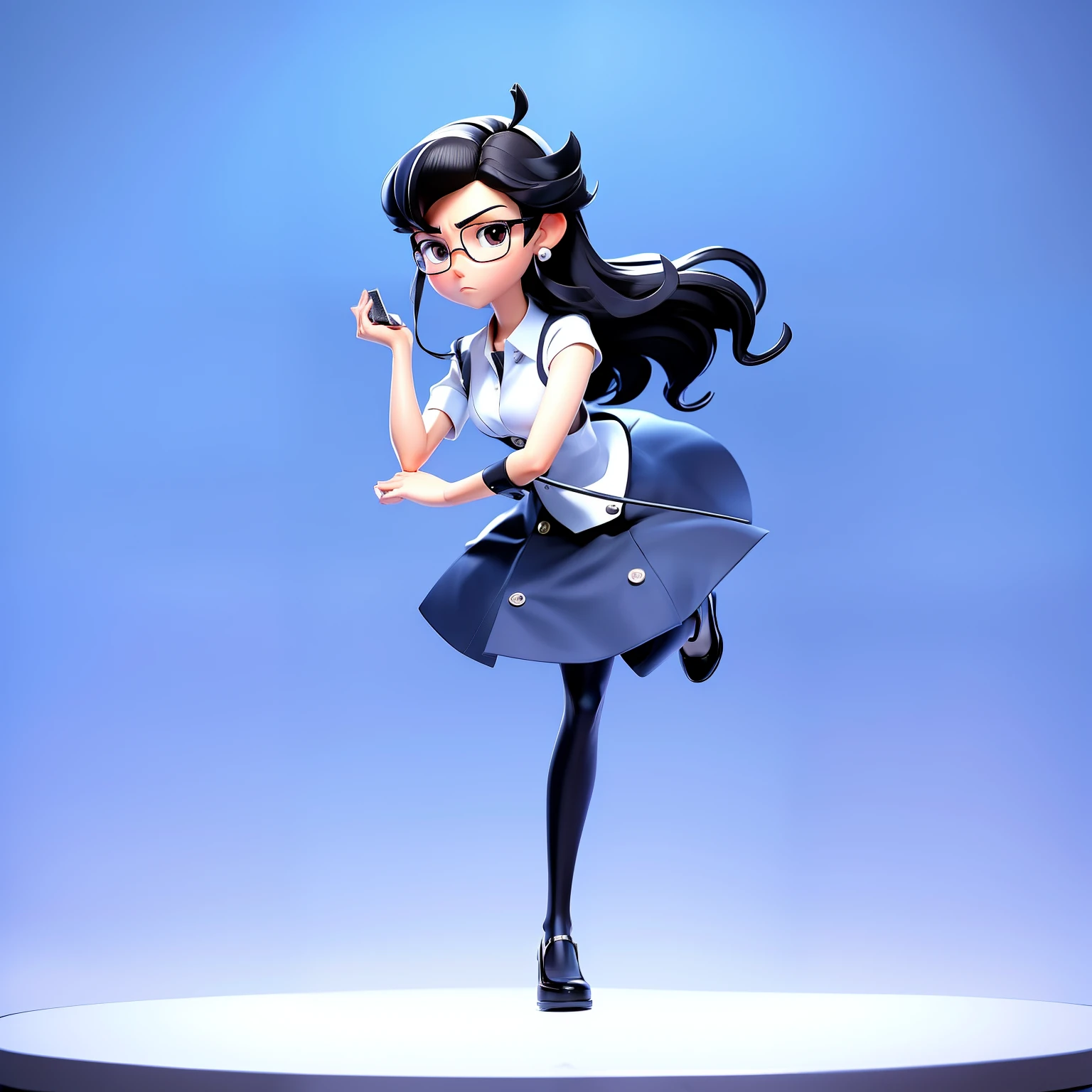25-years old、Standing alone、(Altruistic banker)、((Bank Employee Dark Navy Uniform))、Short-cut black hair、Gentle expression、(Veteran Hero)、full body Esbian、Dozikko、(eye glasses)