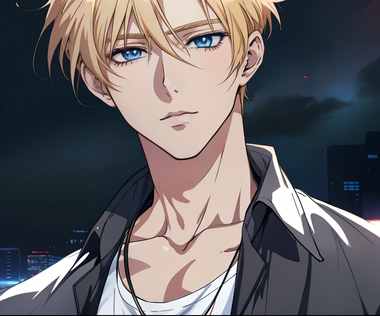 Anime - a style image of a man with blonde hair and blue eyes, Tall anime guy with blue eyes, Anime portrait of a handsome man, Anime handsome man, male anime character, key anime visuals, Smooth anime CG art, Handsome anime pose, young anime man, made with anime painter studio, Key anime art, Male anime style, semi realistic anime, detailed anime character art