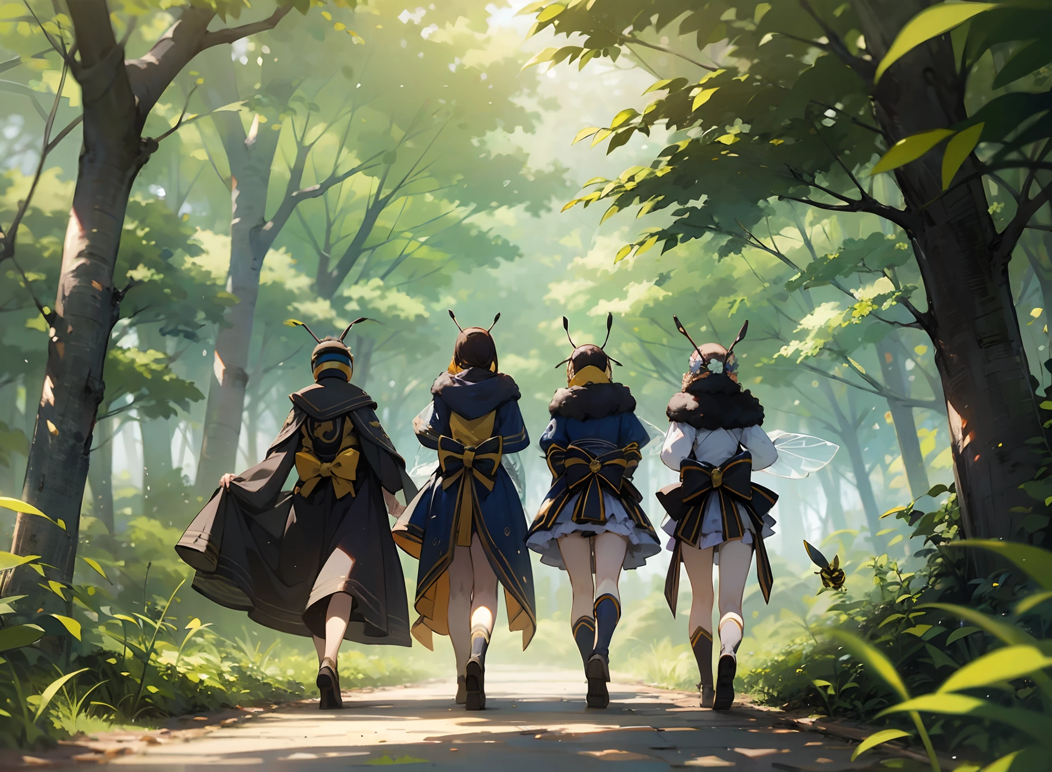 bee costume women walking in a beautiful forest,sensual --auto --s2