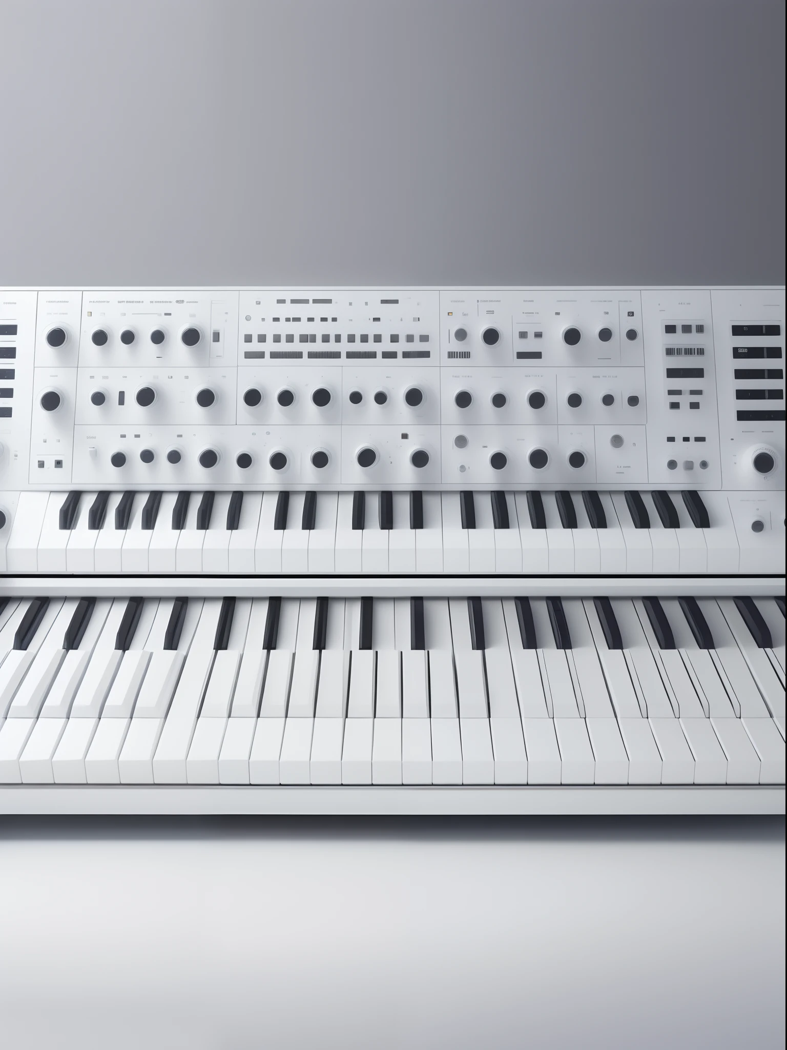 White Room、Sophisticated white synthesizer , roland , Korg , Waldorf , masutepiece, top-quality, in 8K , intricate detailes, ultra-detailliert , light Particle、32K Digital Paint, Hyper-Realism,