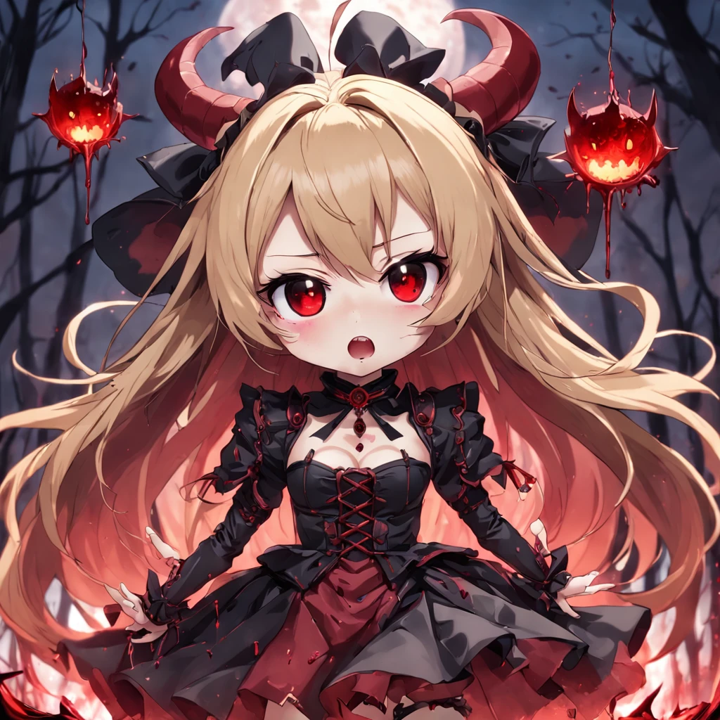 masterpiece Chibi Gothic Vampire doll,  Blood Masacre, , blood sparks, pycho Smile, detailed and intrincicate, hd