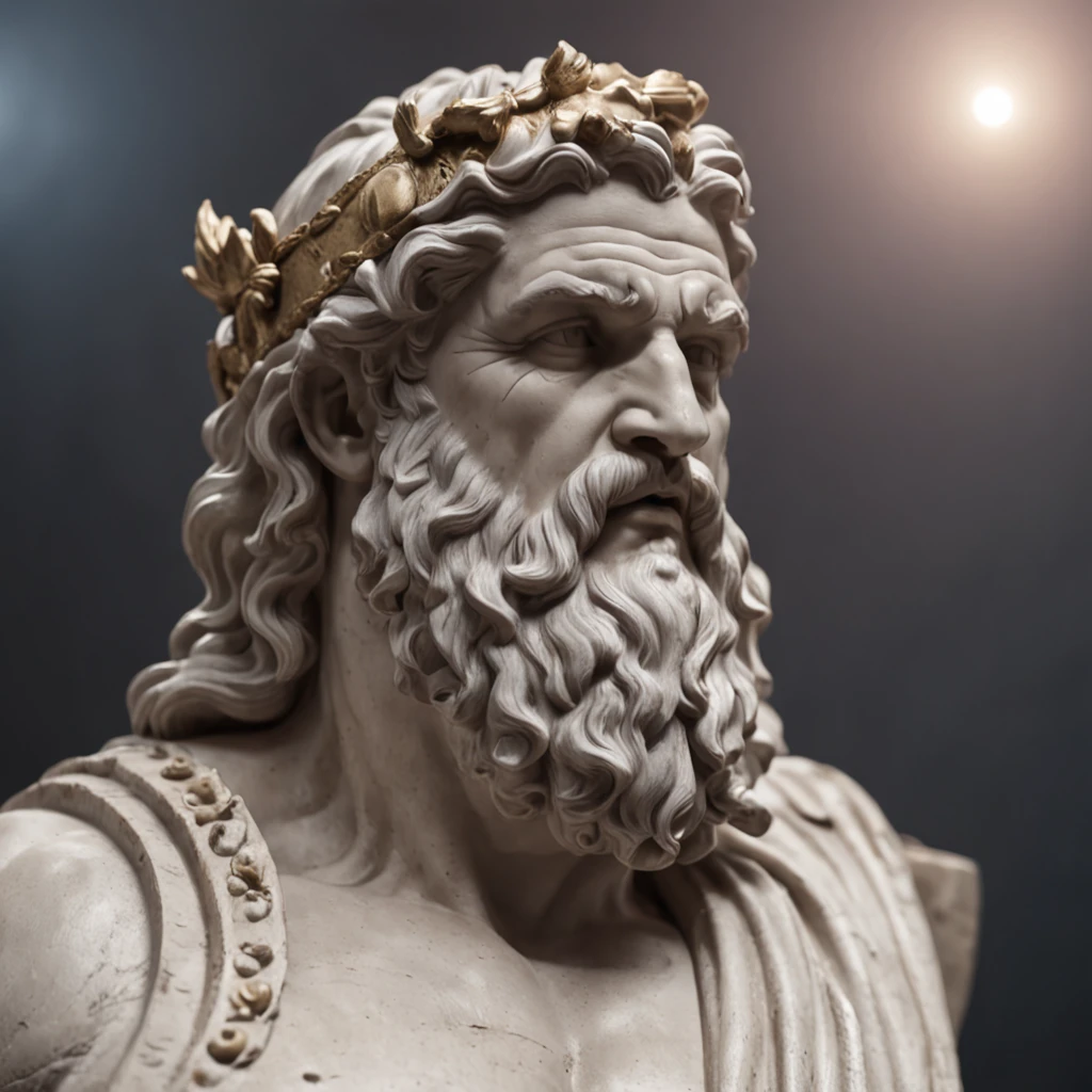 statue zeus style hercules, 8k, dark background cinematic