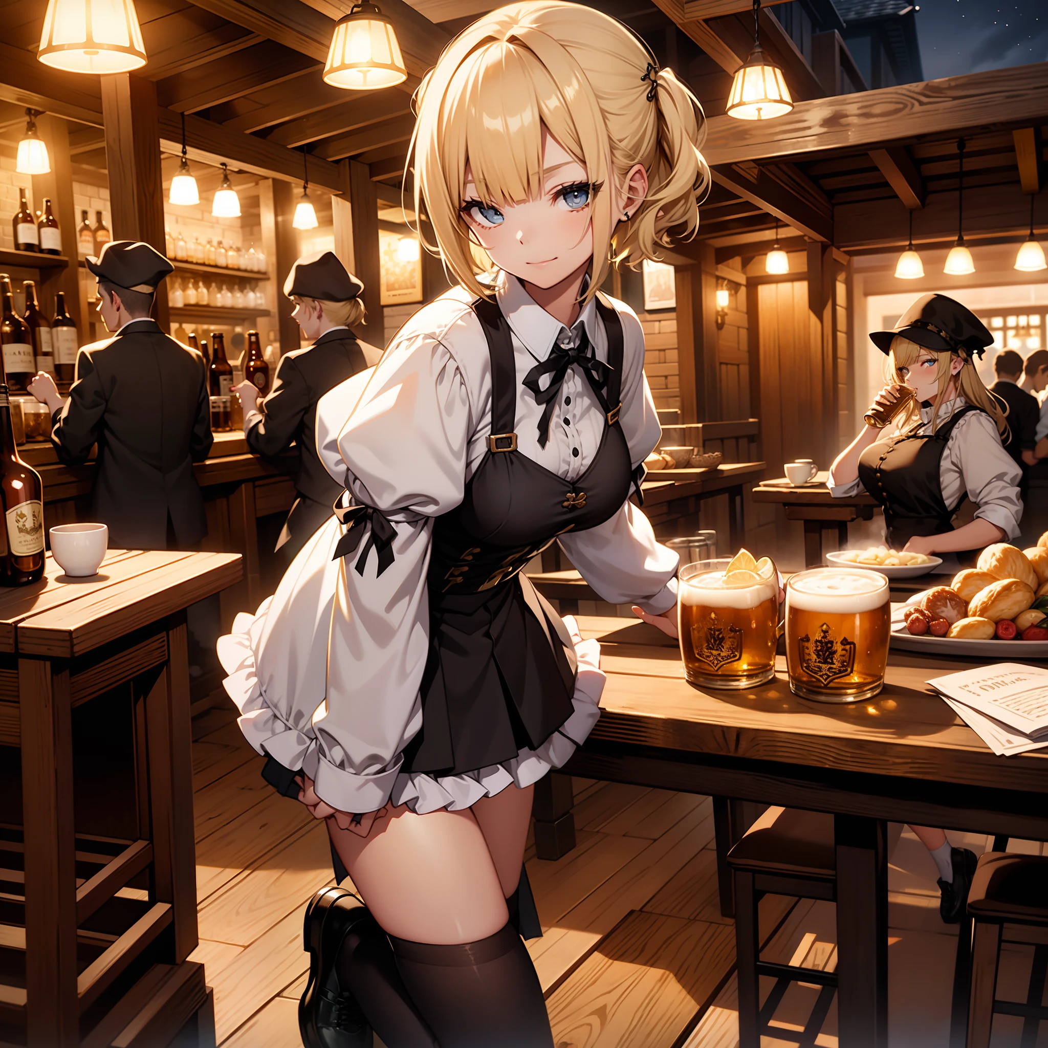 (masterpiece, Highest quality), (Ultra-high resolution, 8k RAW photos, Photorealistic:1.5, Fabric Shading, Thin contours), Beautiful mature woman preparing a tea party in the garden, (Tea set, you can, Tea cup, Some cakes on a plate), Gothic Table, (伝統的なダークブラウンのMaid clothesを着用, Maid clothes:1.2, Long Flared Skirt, apron), tall and leggy, Long white hair, Wearing borderless grass, (Mature Woman:1.5, 28 years old, alone), ( Tight waist), (Long white hair, Hair on one eye, Updo, Side Lock, Asymmetrical Hair, Wavy Hair), (Bright Eyes, Fine grain, A face with attention to detail, perfect face shape, Bloodshot eyes), (A seductive smile, Half-close your eyes), (Looking at the audience:1.3), (Dynamic Angle, Thigh focus, From side to bottom:1.2), ((Correct Anatomy:1.5, The right move)), (Ideal body proportions), Outdoor, Glass Garden, ((Garter Stockings))((black thong))