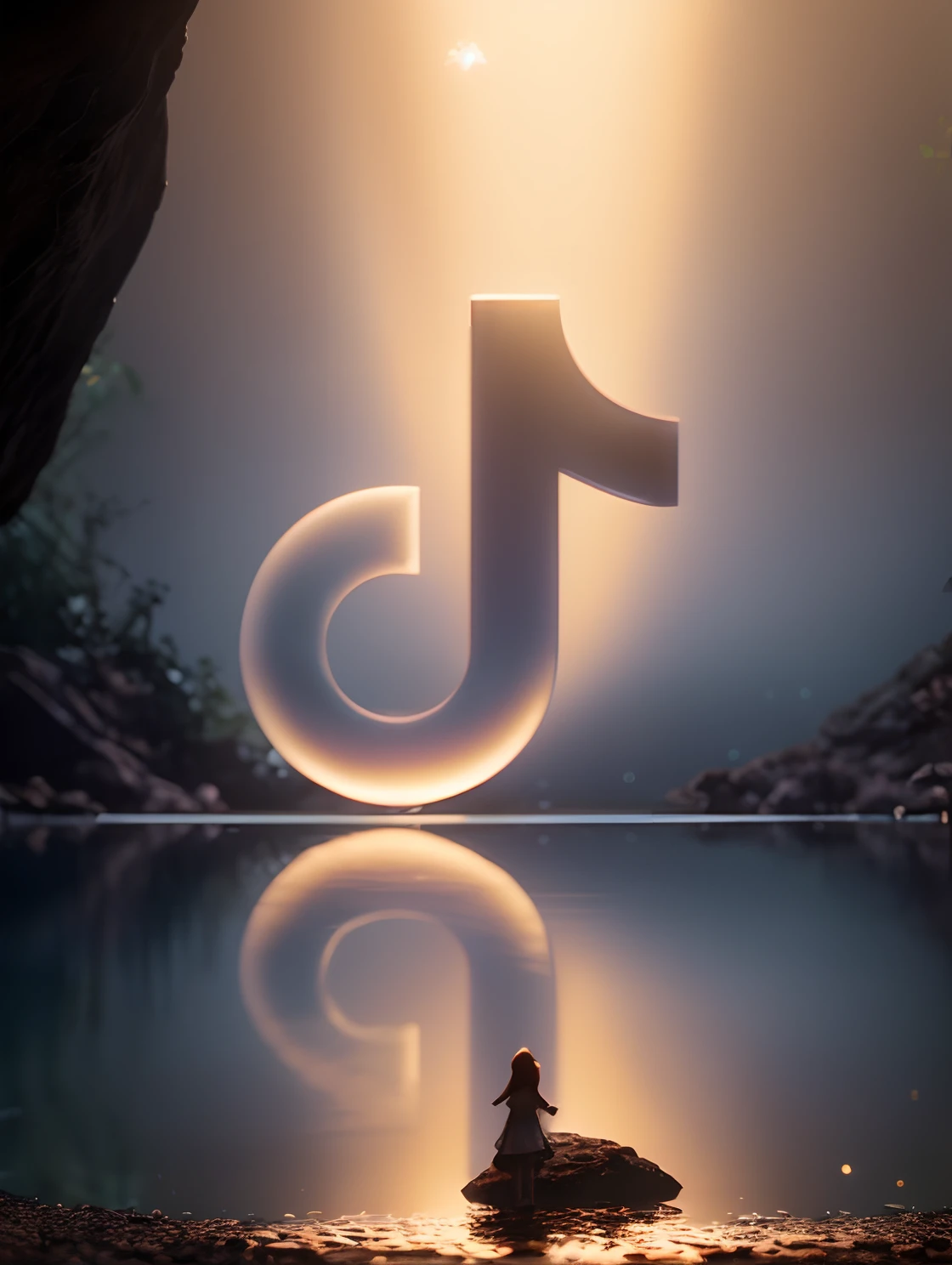 Masterpiece,((Clean glass,Shine:1.2,(Transparent:1.3),The sheen)),Best quality(pixar-style:1.4),(In a cave at night,Surrounded by glowing plants,Flowers,Flying fireflies,The campfire is super detailed,Aesthetic、Beautiful composition, rich in bright colors,volumetric soft light)4K,Reflection in the water,water ripple Inspired by Alice in Wonderland,magic,Fairytales.unreal-engine,rendering by octane,cuteness render,a 3D render,Adobe Photoshop,Awesome beauty