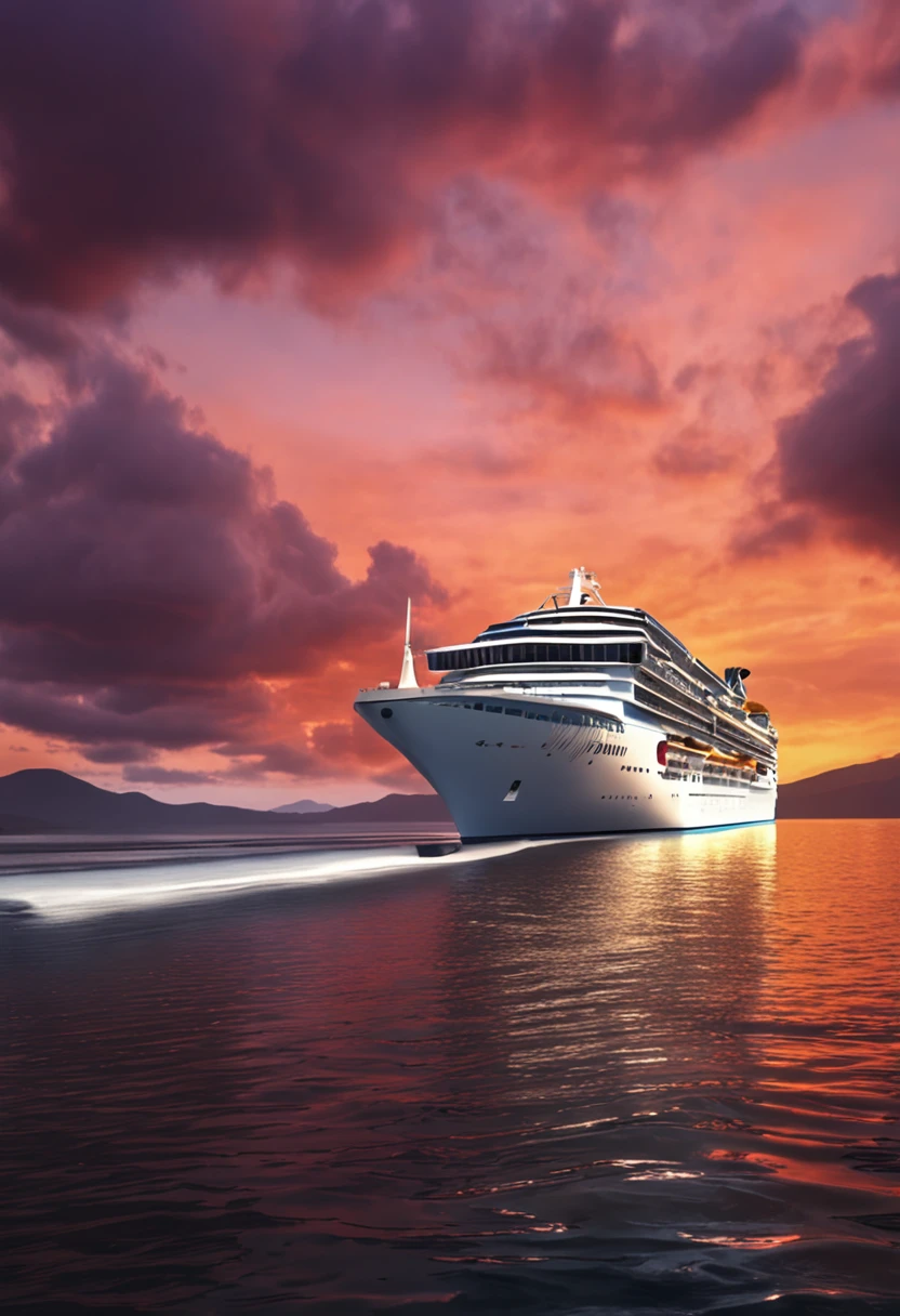 The gorgeous Costa cruise ship sails gracefully through the waters, . The scene depicts an atmosphere of extravagance, Oil painting on the wall，Soft lighting, Masterpiece, Best quality, Ultra HD in 8K, SLR camera, filmgrain,