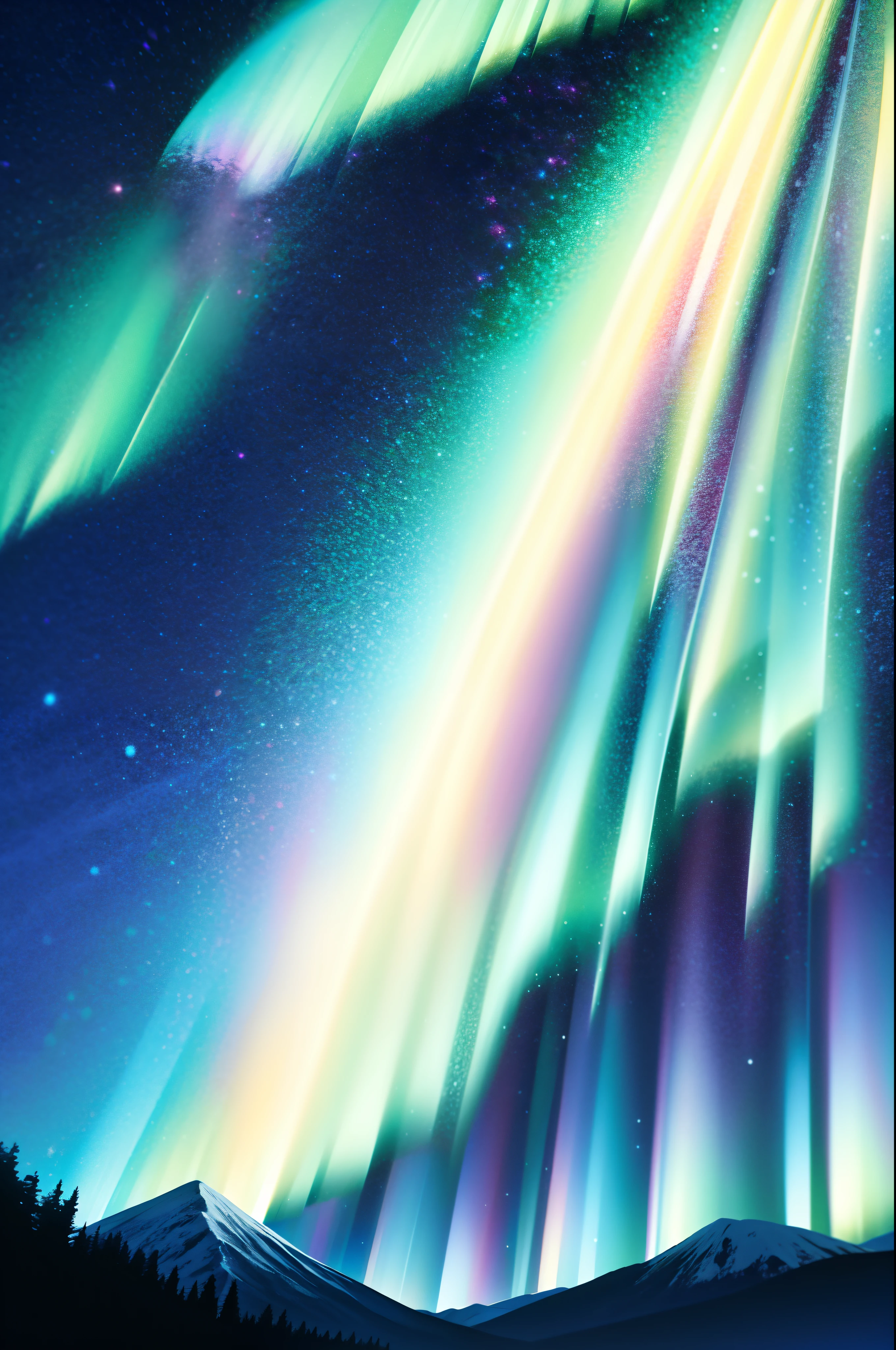 snow mountains，aurora borealis