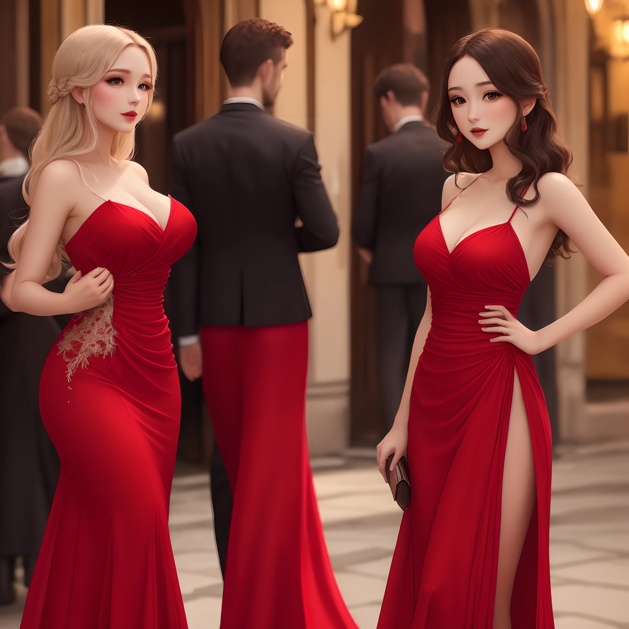 Italian  in red evening dress.