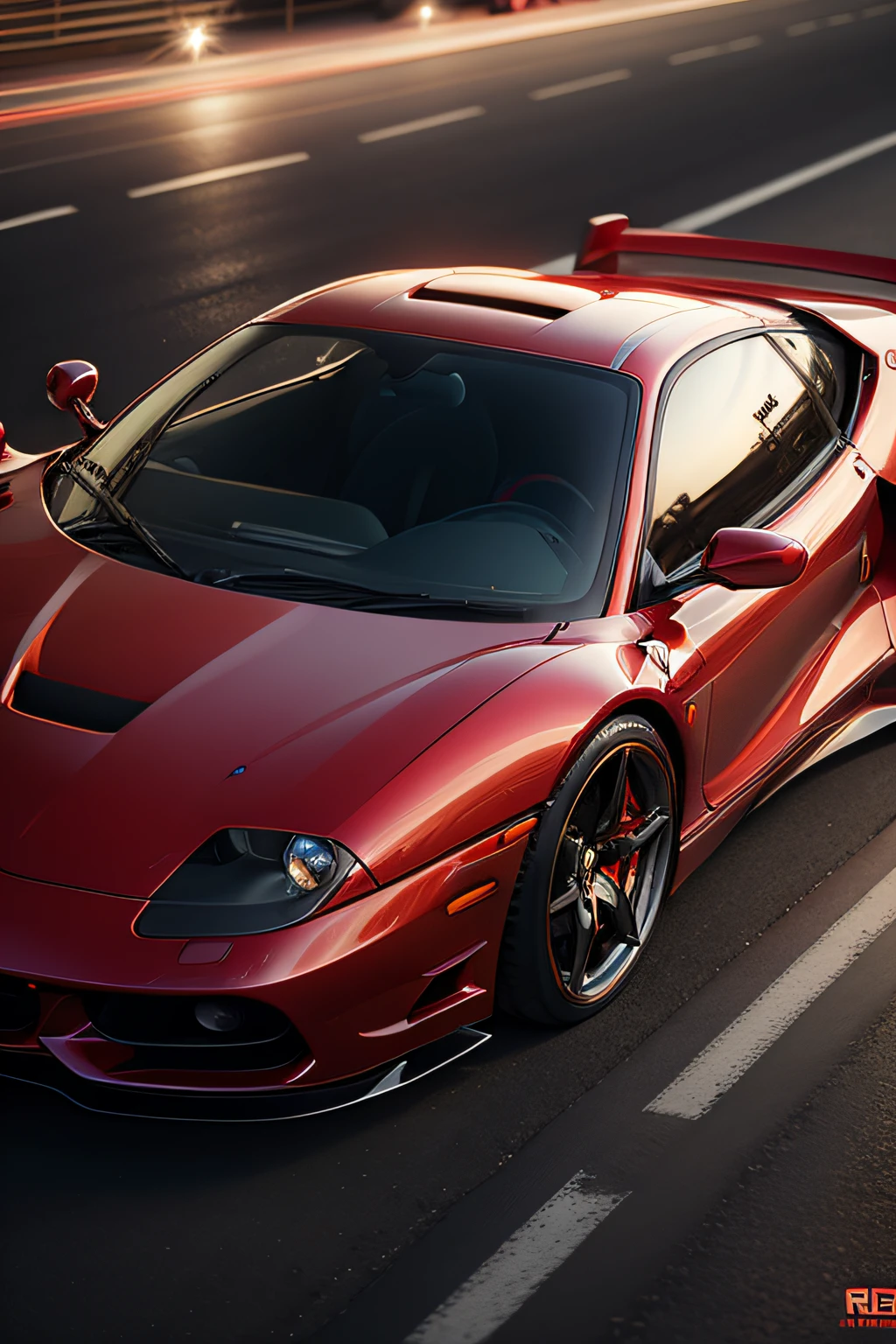 ferrari f90 in night flash by red neons realistic