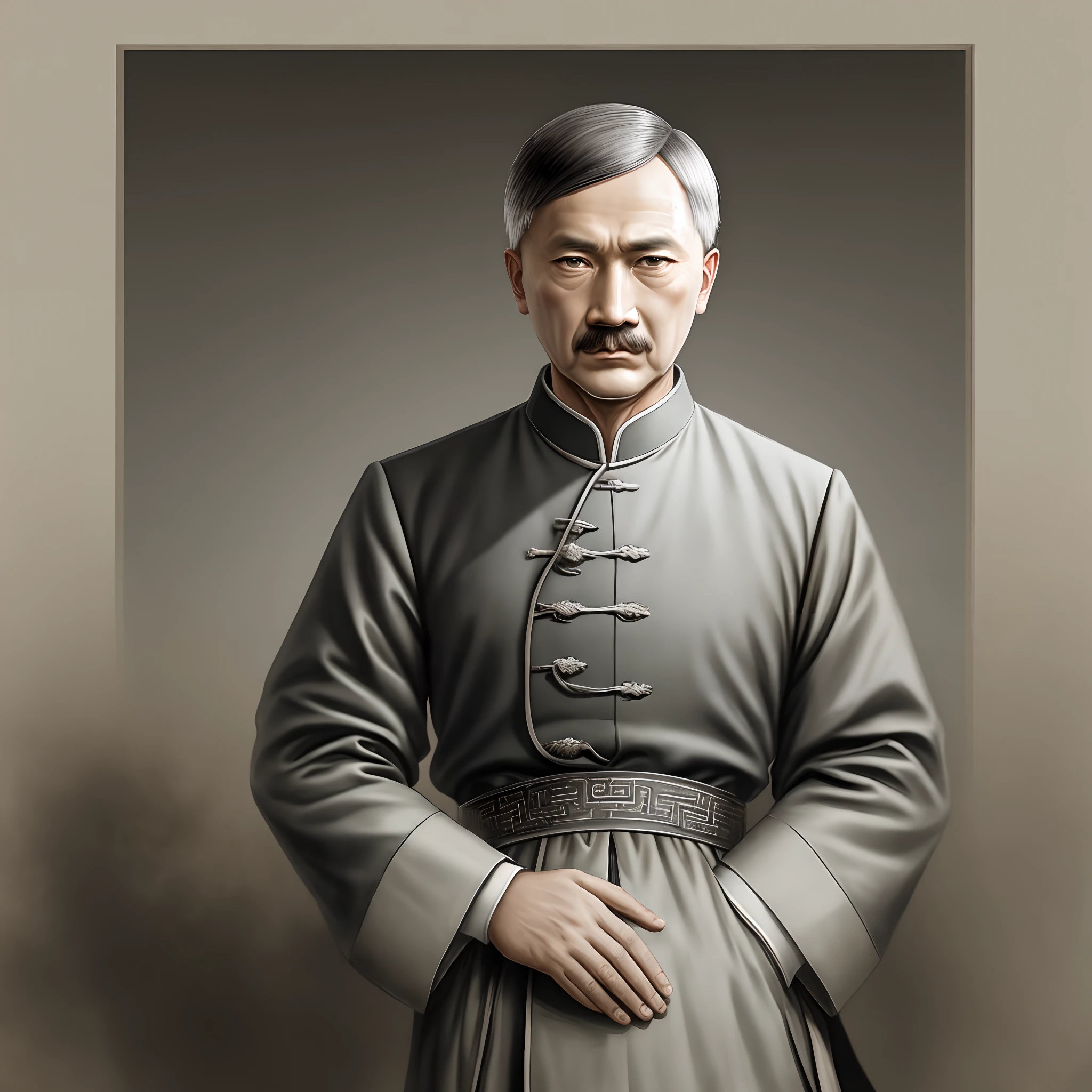 Hitler dressed in the clothes of the Manchus of the Qing Dynasty