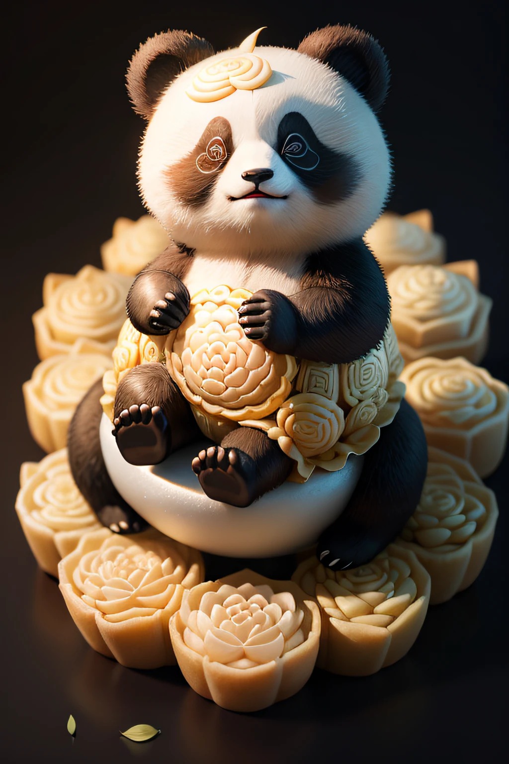 A panda wrapped in lotus-like mooncakes
