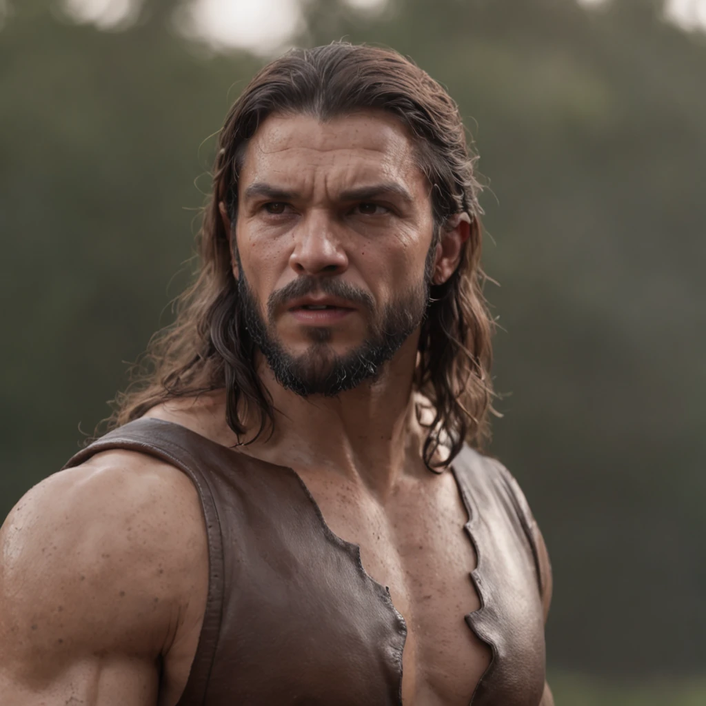 (Professional 3D rendering:1.3) de (Realistic:1.3) Foto de arte mais bonita do mundo,Features soft, bright male heroes, ((Epic hero fantasy rough muscular man wet hero angry look long hair short beard and fierce expression in dynamic pose, fantastic location, majestoso ambiente desordenado)), corpo inteiro 8k unidade render, action shot, poros da pele, very dark lighting, sombreamento pesado, circunstanciado, Rosto detalhado, (vibrante, fotogrdeia realista, Realistic, Dramatic, Escuro, foco nítido, 8k), (Old leather clothes damaged by bad weather:1.4), ((((Use peles)))), (intrincado:1.4), decadente, (altamente detalhado:1.4), pintura digital, rendering by octane, art stations, Conceito-Arte, liso, foco nítido, illustration, germe da arte, (Loish:0.23), Wlop Ilya Kuvshinov, e Greg Rutkowski e Alphonse Mucha Gracias, (global ilumination, studiolight, Light Volumetric), chuva forte, floating particles, patife, fantasia, Onze, corpo inteiroesbian, ((Fundo escuro e antigo da cidade:1.3)),CGSesociedade,Art Stations surprise person