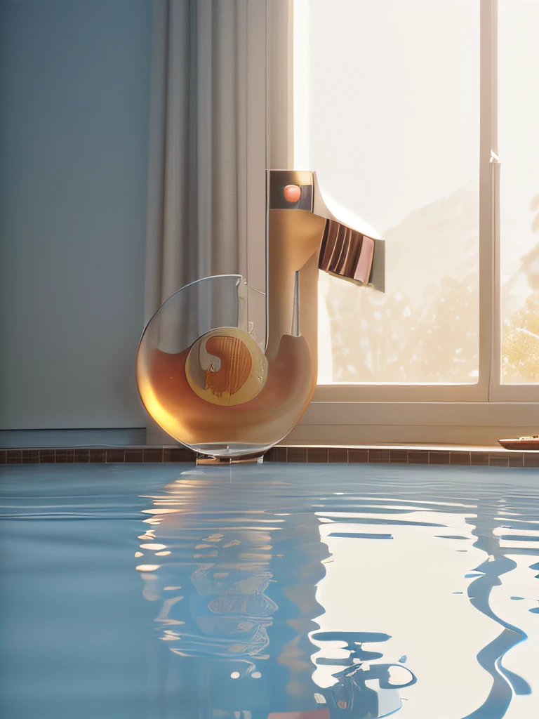 Masterpiece,((Clean glass,Shine:1.2,(The sheen)),Best quality(pixar-style:1.4),4K,Reflection in the water,water ripple ,magic,Fairytales.unreal-engine,rendering by octane,cuteness render,a 3D render，Adobe Photoshop,Awesome beauty