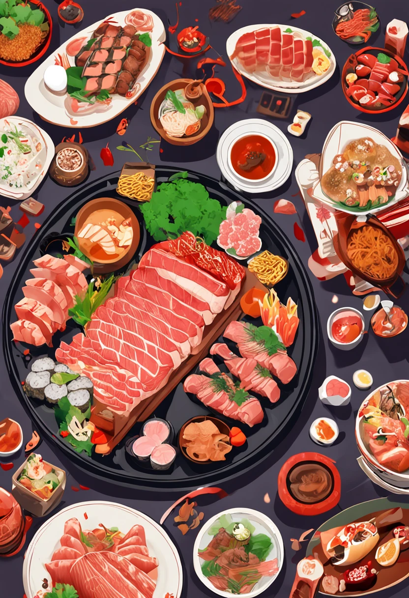 There was a plate of food,There is a lot of meat on it, ❤🔥🍄🌪, California Volume, Highly detailed!!, delicacy, eating sushi, taken in the early 2020s, photograph taken in 2 0 2 0, ultra - detailed!!, Highly detailed!!!, ultra - detailed!!!, The is very detailed, japanese fusion cuisine