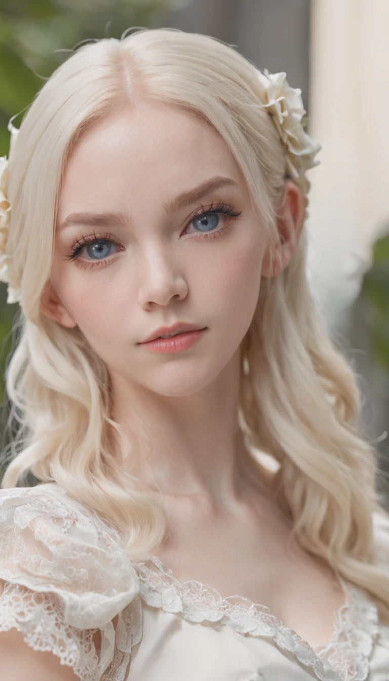 (masutepiece, Best Quality:1.2), 8K, 85 mm, Official art, a blond、Raw photo, absurderes, Platinum Blonde Hair, (Blue eyes, Lolita Fashion, sweetlolita, Gothic, Dress:1.2), Idol face, a closeup, Beautiful Girl, gardeniass, Copenhagen, Short sleeve, Elegance, Sophisticated, gardenia, Looking at Viewer, Film grain, chromatic abberation, Sharp Focus, face lights, Dynamic lighting, Cinematic lighting, Detailed face, Inside the classroom