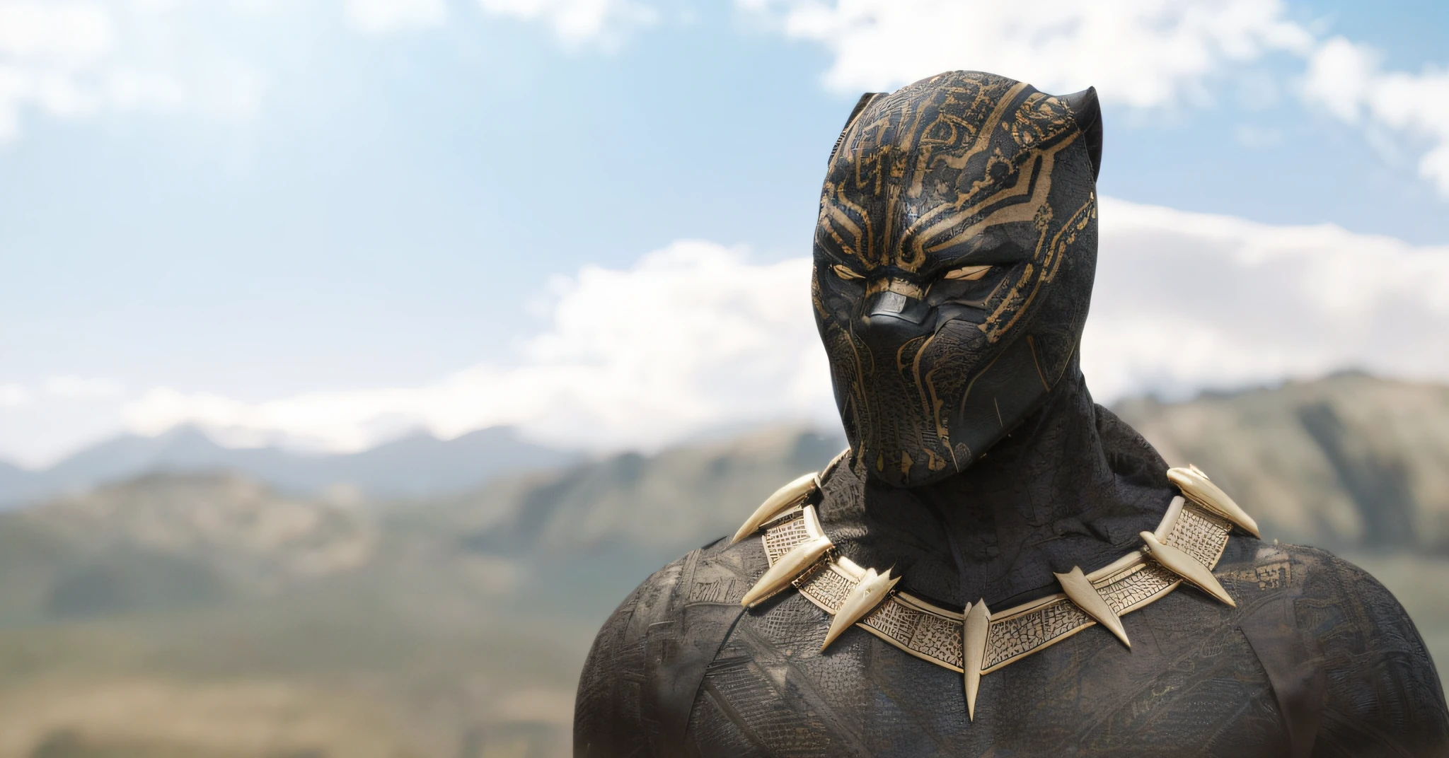 araffe wearing a black panther costume standing in front of a mountain, wakanda background, black panther, wakanda, highly detailed textured 8k, highly detailed textured 8 k, movie still 8 k, cgi 8k, hq 4k wallpaper, cinematic 4k octane render, 8k cinematic shot, 8k octane render, 8 k octane render, cinematic full shot