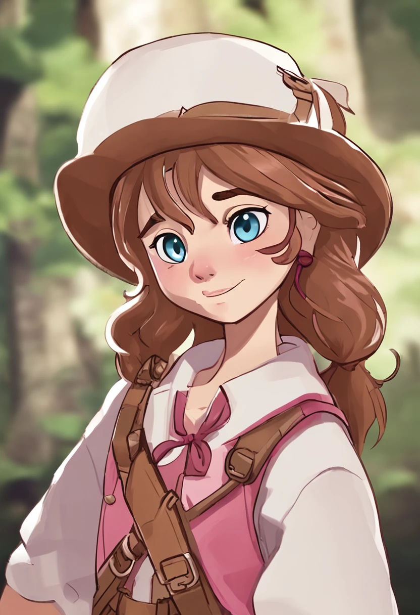 Nome: Anna

Description:
Anna is an adorable six-year-old girl with white skin and curly brown hair. She is a fearless adventurer and is always ready to explore new places and discover exciting things. 

Traje:
Anna usa um conjunto de roupa de aventureira composto por uma camisa rosa de manga curta com detalhes de bolinhas roxas, combined with a brown pants and medium barrel boots. She also wears a brown explorer's hat with a pink ribbon tied around it, que complementa perfeitamente o seu visual aventureiro.

Fundo:
Para destacar a personagem, The background of the image is completely white, suggesting a neutral environment and allowing Anna to be the center of attention. This also gives a sense of freedom and openness, representing his adventurous spirit.