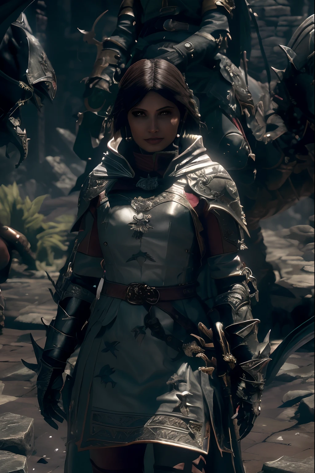 Woman in armor standing in front of a group of monsters, diablo 4 lilith, protagonista feminina, action rpg video game, Diablo 4 Rainha, personagem feminina, Detalhes do caractere 8K, arte do personagem do motor irreal, dragon age inquisition, unreal 6 breathtaking detailed, Armadura Safi'jiiva, Captura de tela do videogame de 2020