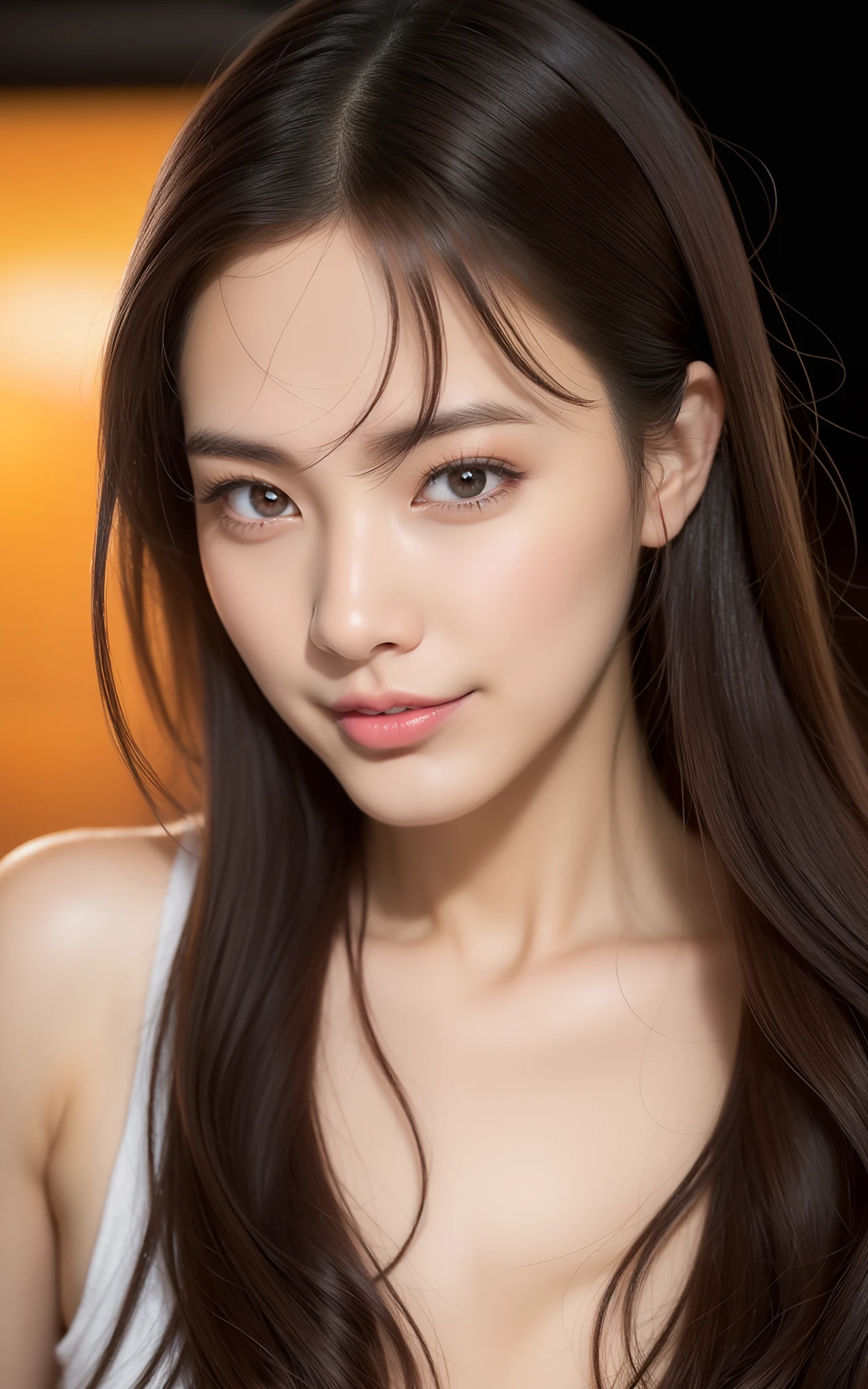 Lifelike， (A masterpiece)， 1 beauty korean girl with a perfect body， Super fine face and eyes，long straight hair，full body shot, medium round breasts ，bulge nipples, Expose cleavage，perfect naked，Extremely Delicately Beautiful，natural make up, nsfw