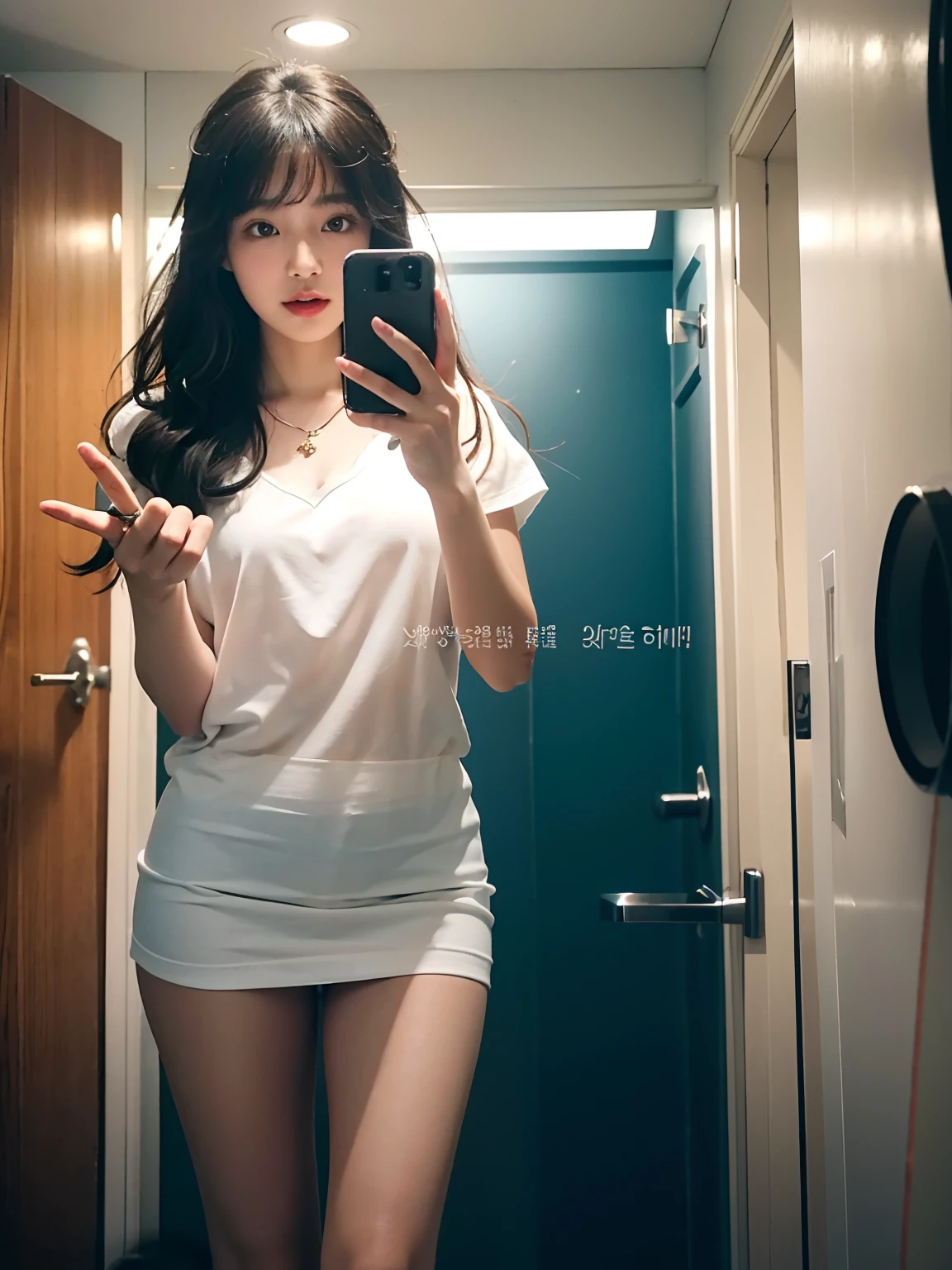 there is a woman taking a selfie in a bathroom mirror, wenfei ye, tachisme, trending at cgstation, 2263539546], ulzzangs, photo of slim girl, thicc, Korean girl, 👅 👅, reluvy5213, Kim Tae-joon