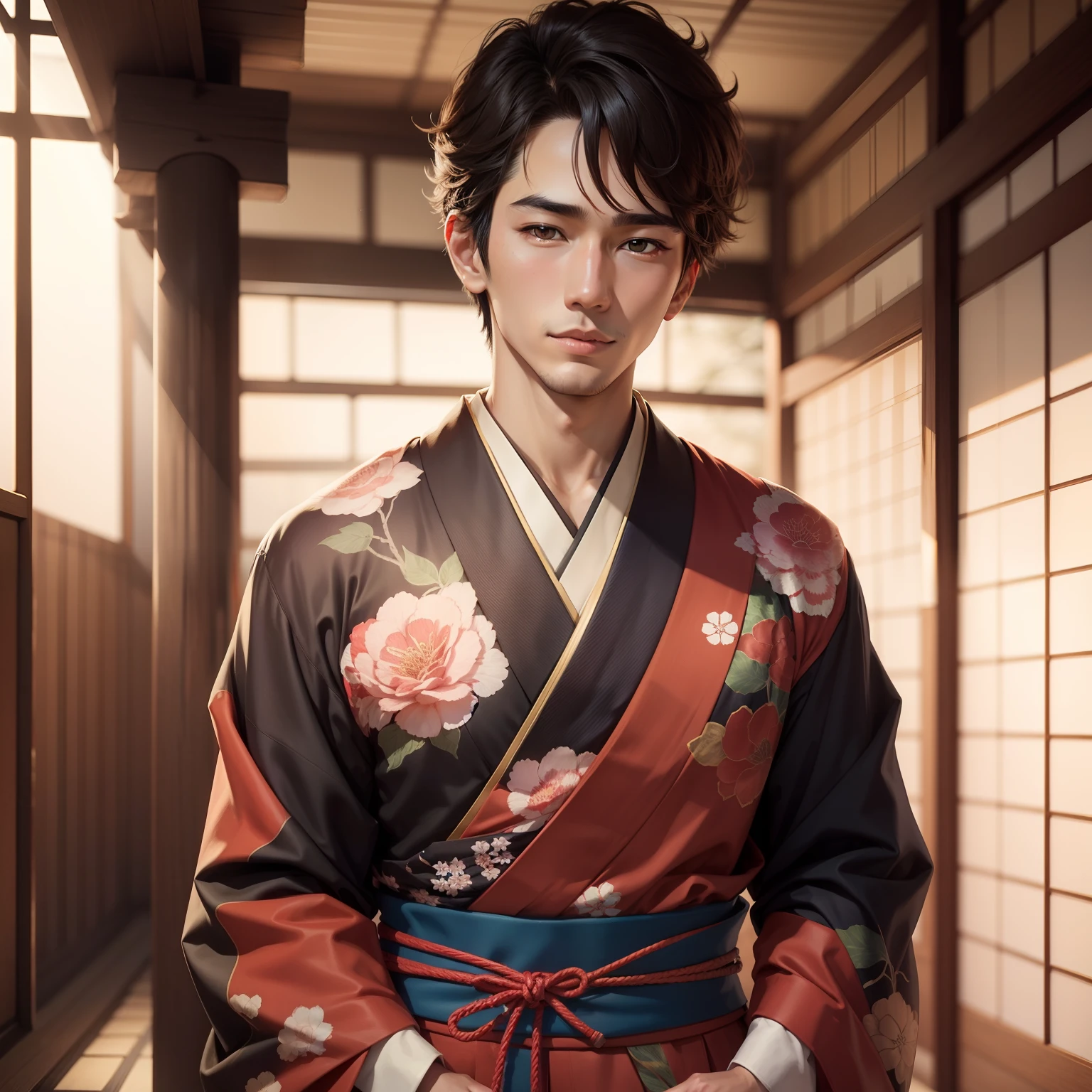A handsome boy with Japanese kimono
