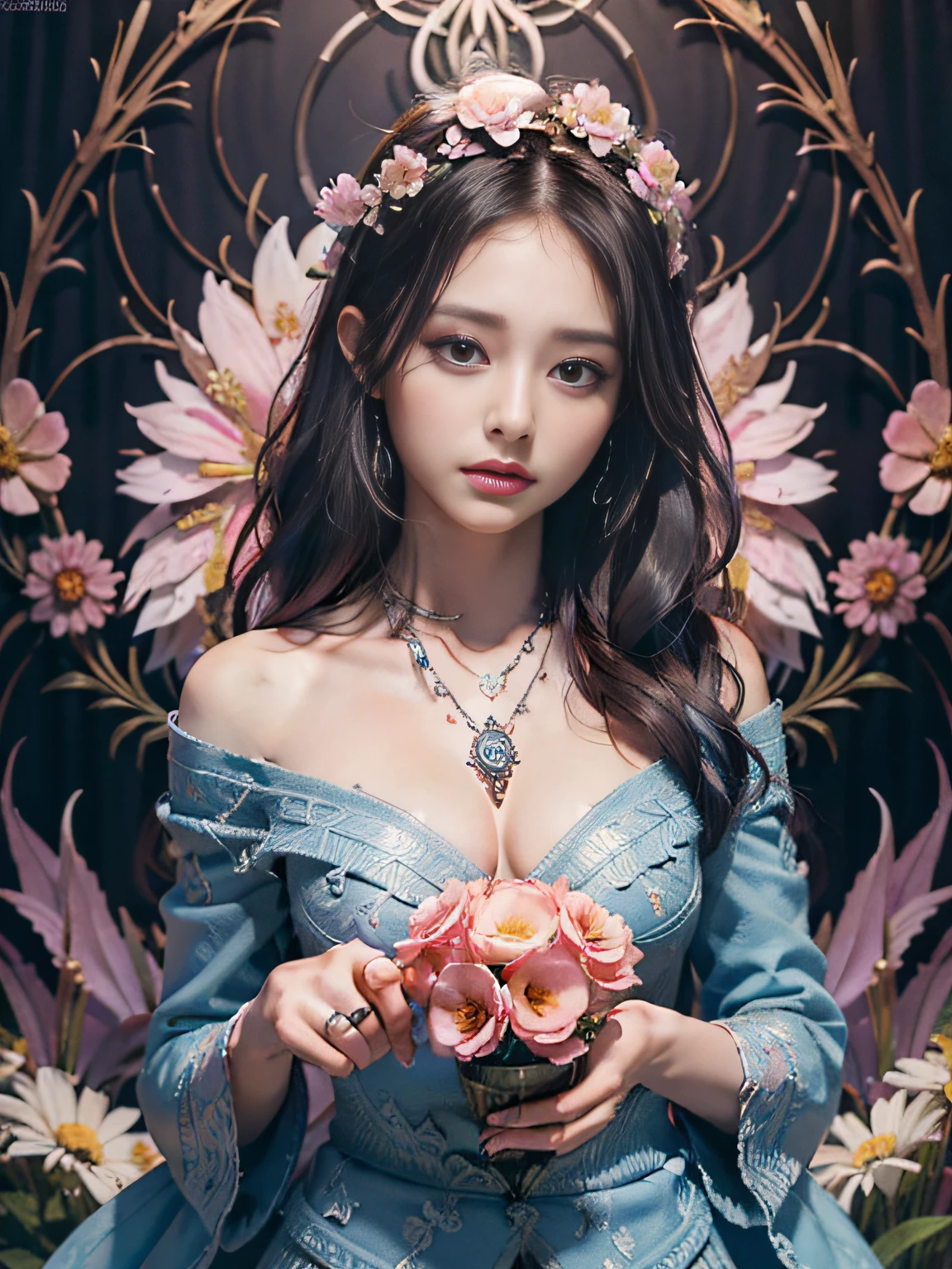 (Highest quality, masterpiece: 1,1), (busty with owl, dark eyes, bright smile, rose hair, illustration), painting, detailed, 8K