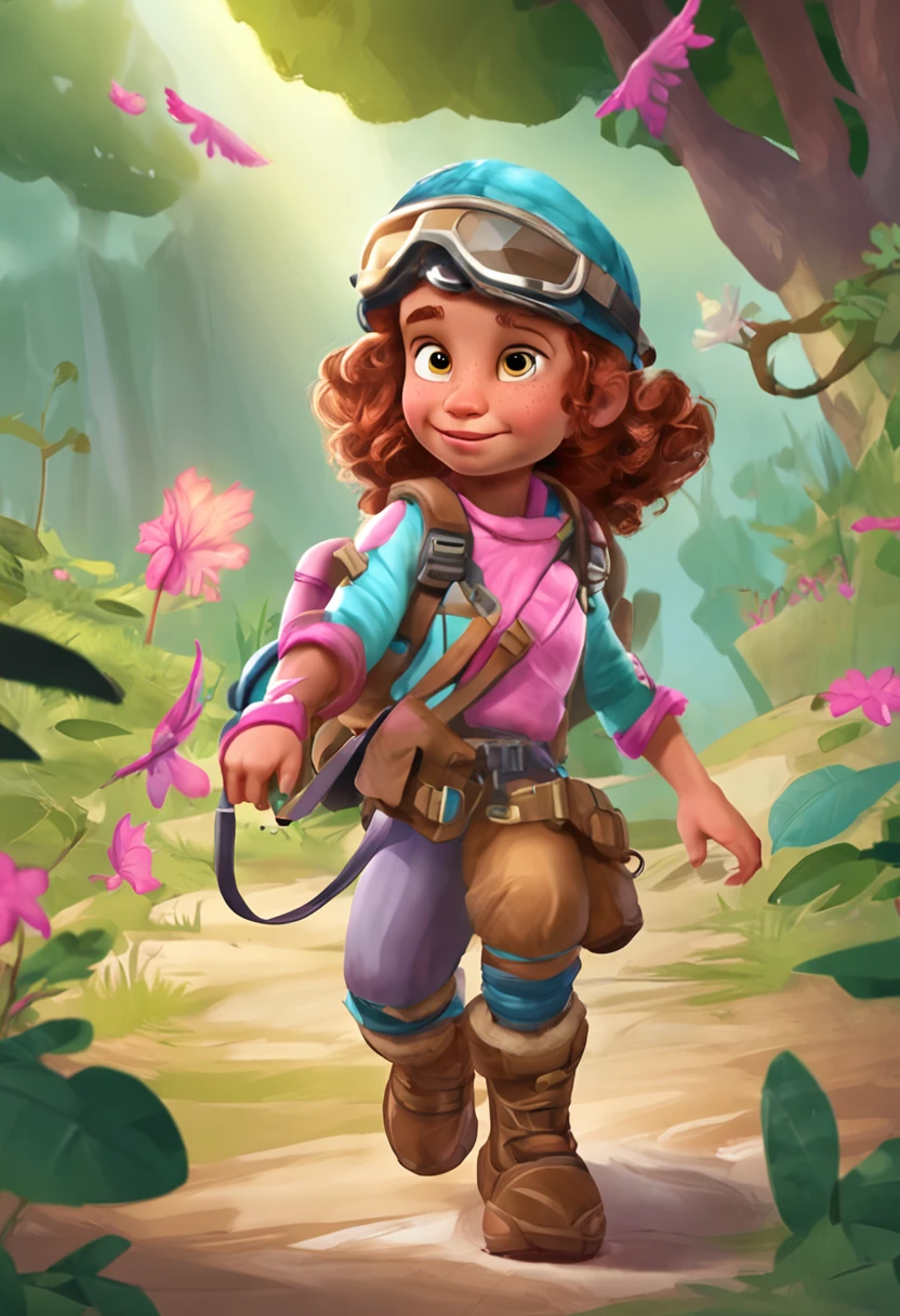 Nome: Anna

Description:
Anna is an adorable six-year-old girl with white skin, cabelos castanhos longos e cacheados, e olhos verdes cristalinos. She is a fearless adventurer and is always ready to explore new places and discover exciting things. 

Traje:
Anna usa um conjunto de roupa de aventureira composto por uma camisa rosa de manga curta com detalhes de bolinhas roxas, combined with a brown pants and medium barrel boots. She also wears a brown explorer's hat with a pink ribbon tied around it, que complementa perfeitamente o seu visual aventureiro.

Fundo:
As imagens mostram Anna por inteiro, highlighting his lively and adventurous expression. Para criar contraste, background is white, allowing Anna to stand out and conveying a sense of freedom and open space for her adventures.