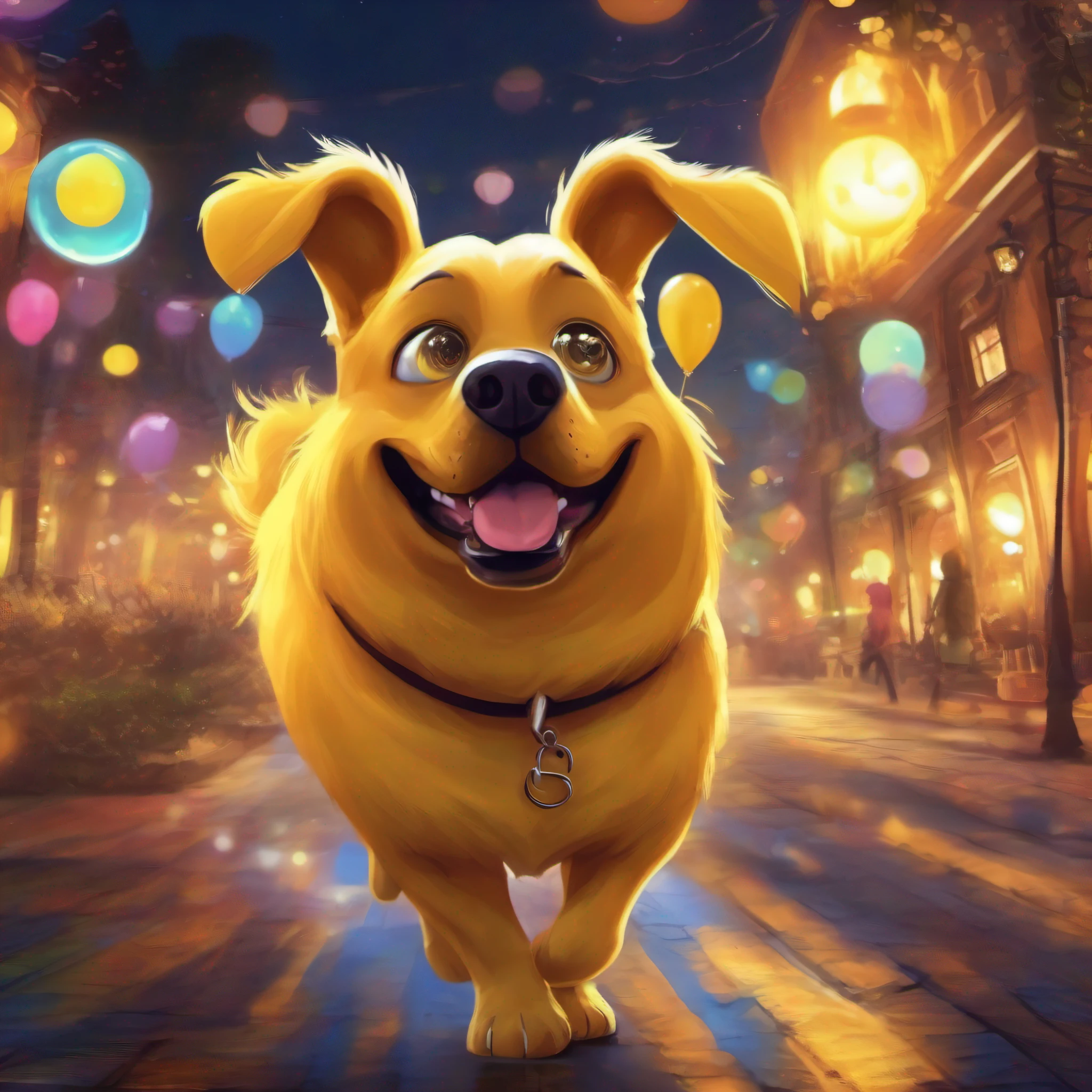 hora de aventura, Jake the Dog a round yellow dog with big eyes. no meio de uma festa com muita luz e brilhos 8k com a melhor qualidade que vc tem