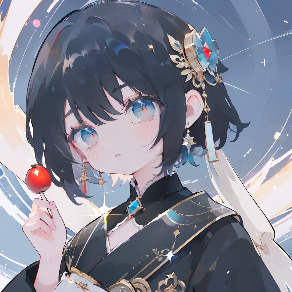 ((mid night、top-quality、8K、masterpiece:1.3)), long legged, foco nítido:1.2, bathrobe、hair adornments、Beautiful woman with perfect body shape:1.4,A dark-haired、short-cut、Summer Festivals、sparklers, Highly detailed facial and skin texture, A detailed eye, 二重まぶた、toffee apple