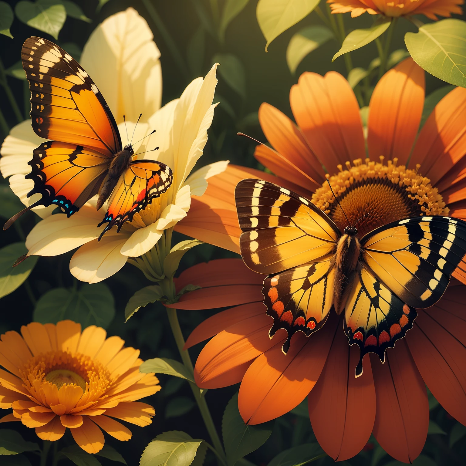 Two butterfly on red flower