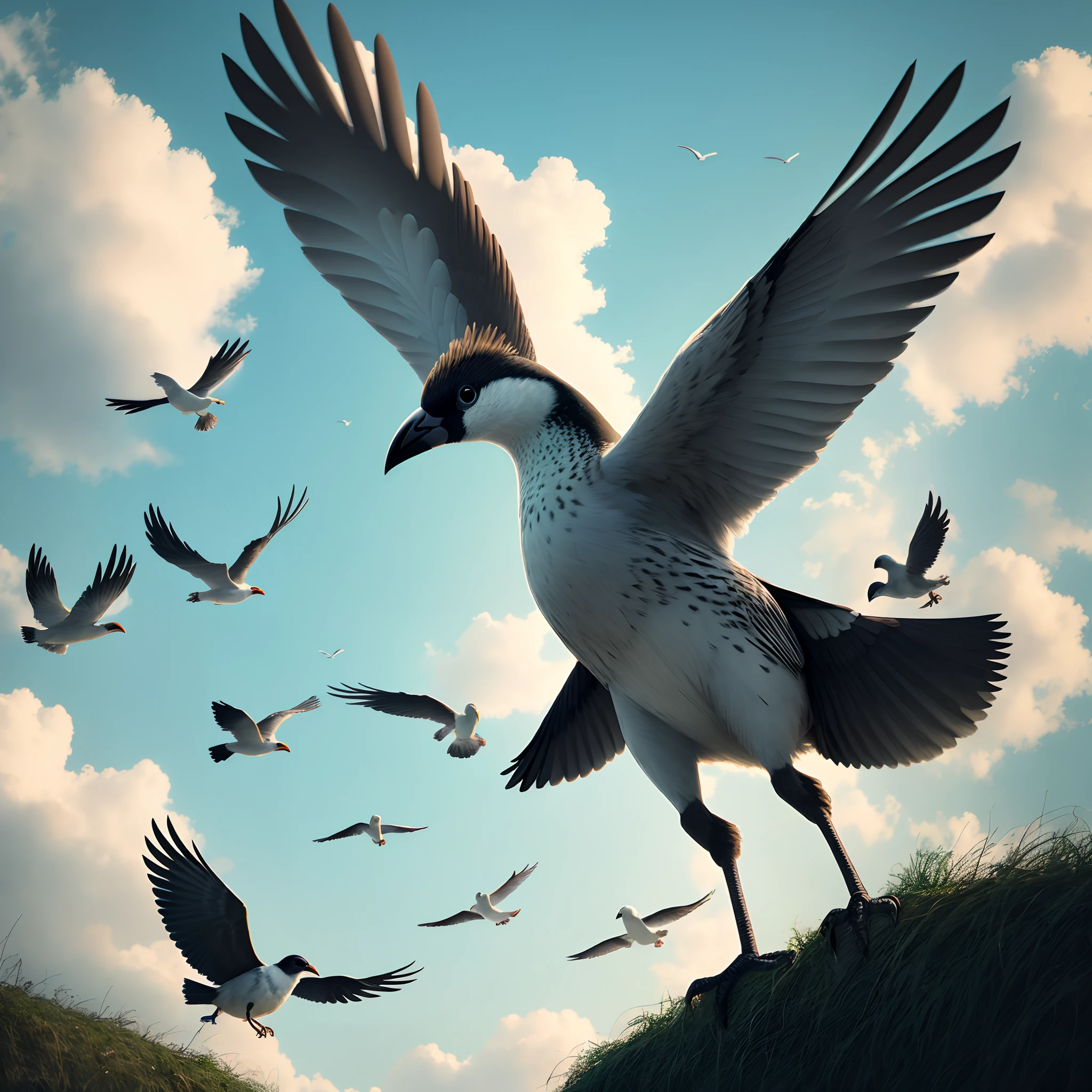 Birds walk in the sky