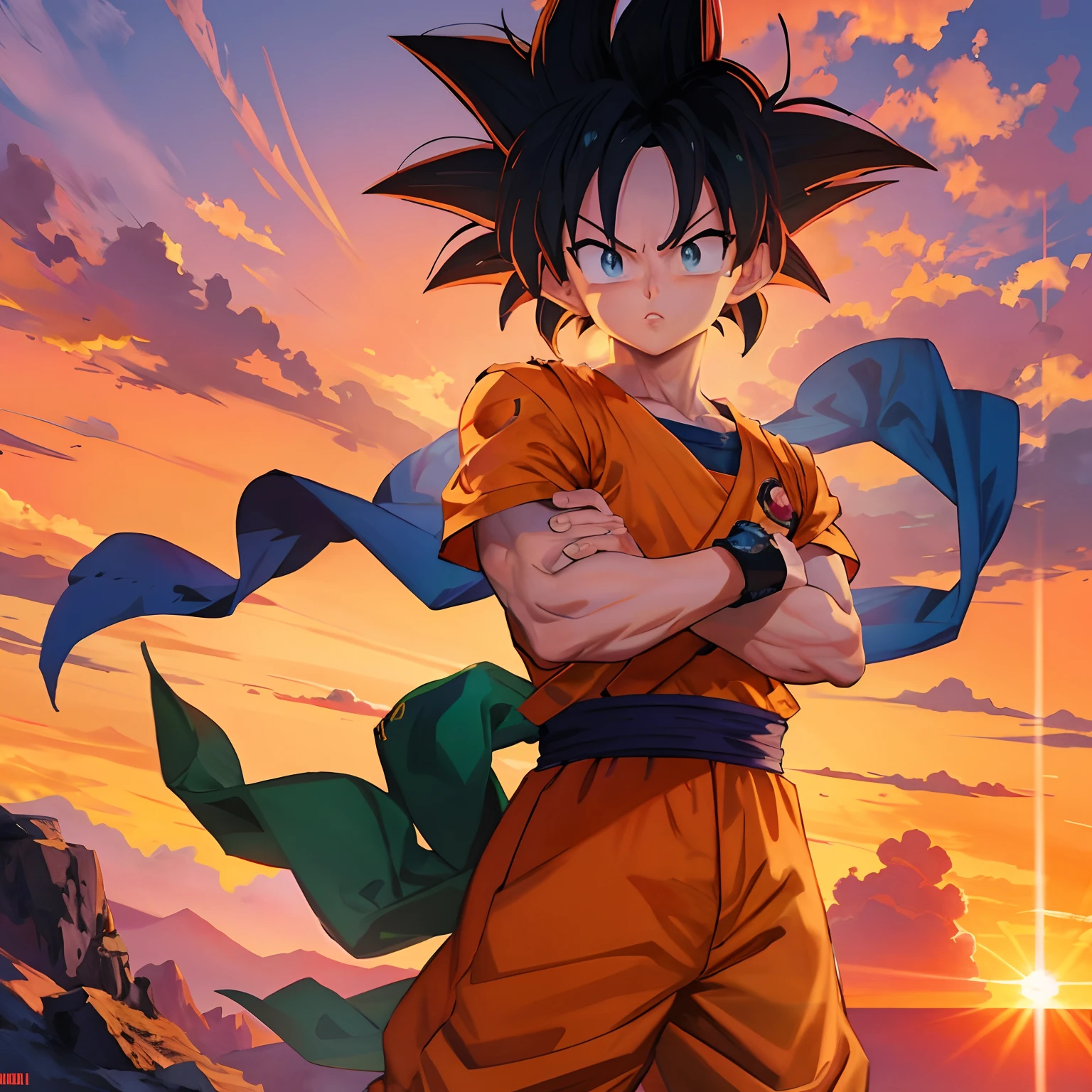 Dragon Ball Goku is standing in front of a sunset, estilo anime 4K, badass anime 8 k, 4 k manga wallpaper, arte oficial do anime, Arte Oficial, Filho Goku, Retrato de Goku, Arte da sede, Anime Wallpaper 4k, 4k anime wallpapers, Papel de parede anime 4k, estilo de arte de dragon ball, arte oficial altamente detalhada, Arte HD, Arte Oficial HDR