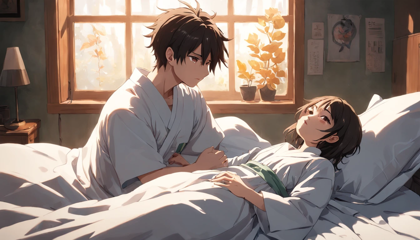 score_8_up, score_7_up, score_6_up, source anime, anime screencap, miwa, tatami mat, indoors, living room, naked, small nreasts, sex, hugging, 1boy, 1girl, leglock, leg lock,