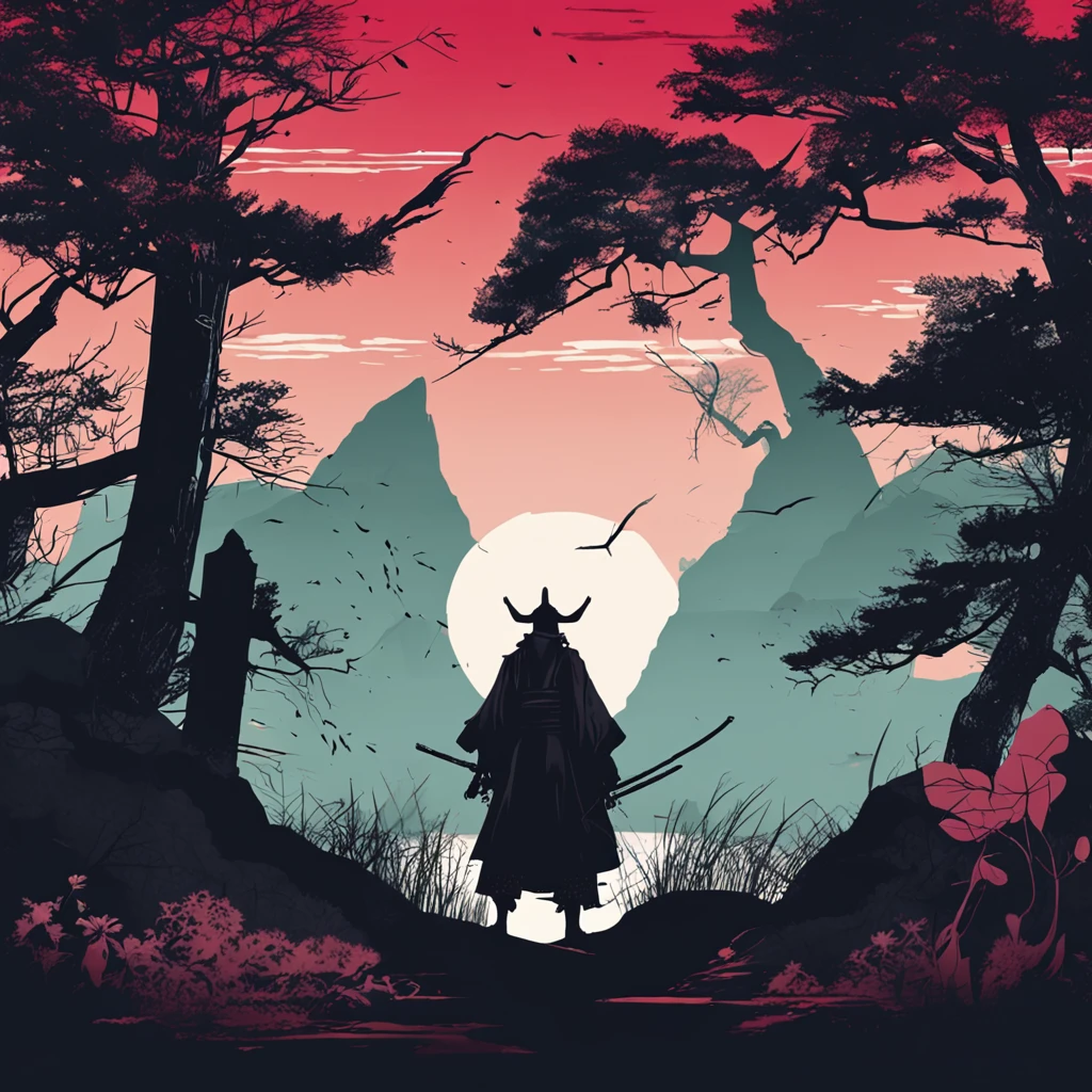 illustration, japanese vibe, samurai, dark, silhouette, cold