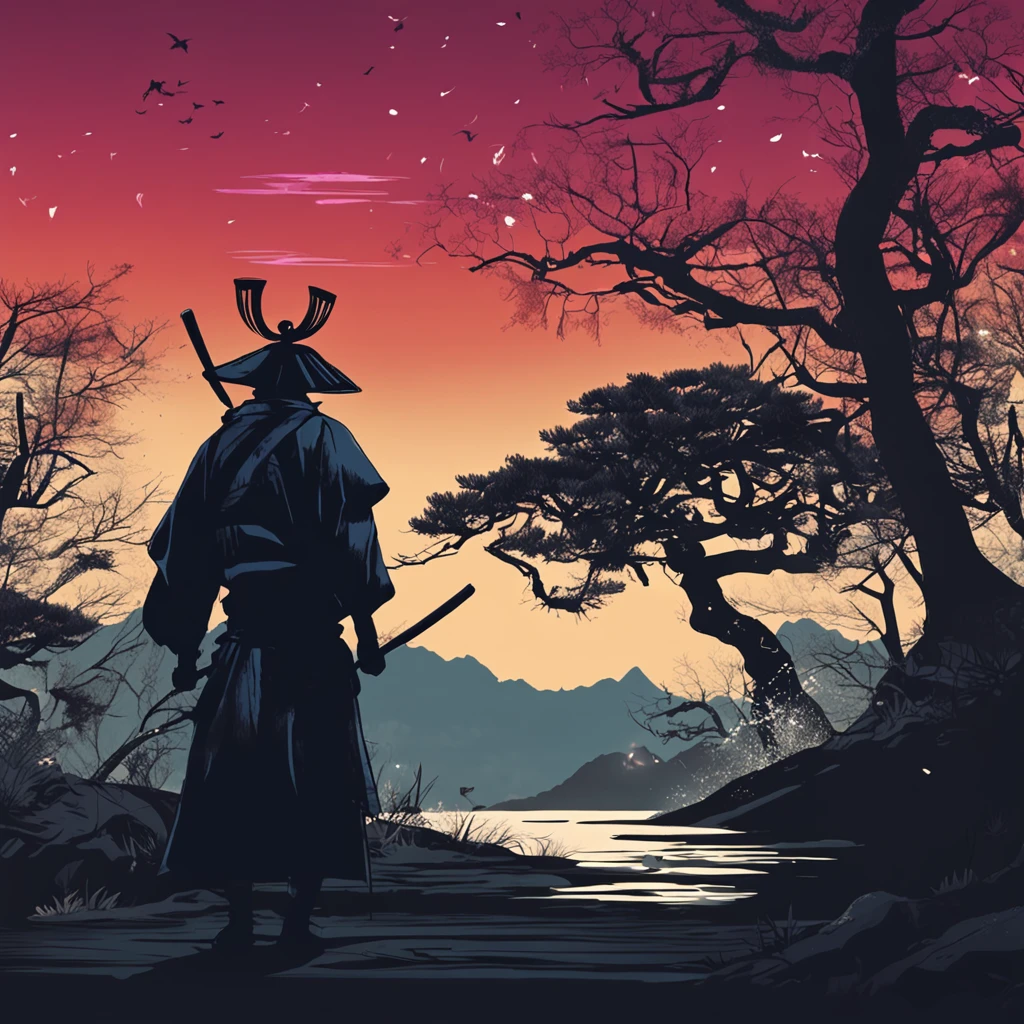 illustration, japanese vibe, samurai, dark, silhouette, cold