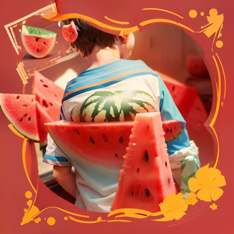 A wore a blue one,Short sleeves with watermelon