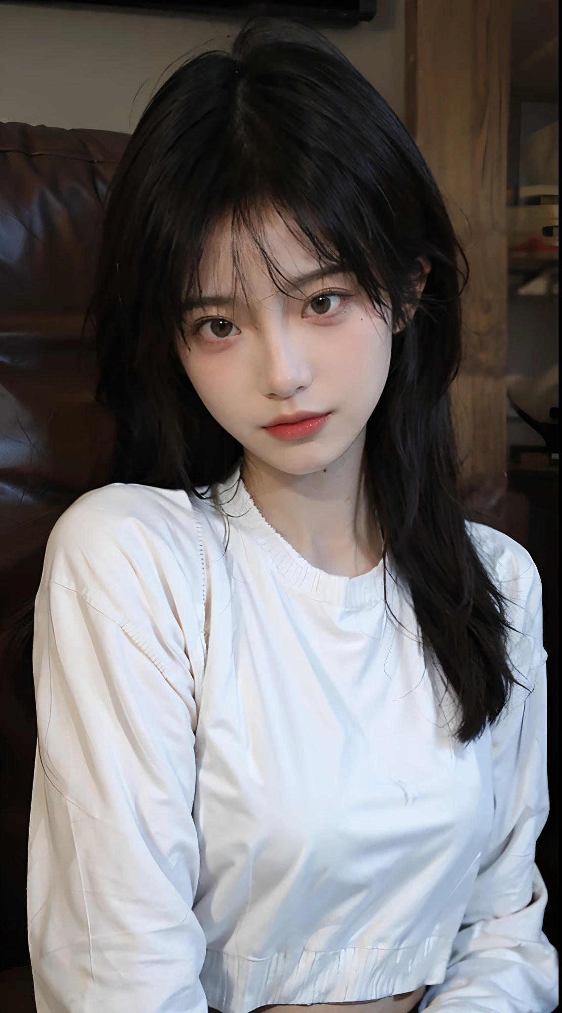 Stylish pink short sleeve top、(White wall background、Hair length is above chest:1.4)、Layered Cut、In front of a white door、Look down、ennui、(In a room with white walls and a window)、((highest quality、8k、masterpiece:1.3))、Ultra-high resolution、(photoGenuineistic:1.4)、RAW Photos、Japanese,(Detailed aspect)、Genuine、Photographed in natural light、Highly detailed face and skin texture、Highly detailed lips、The correct state of the human body、Medium Hair、Black Hair、Mr.々A pose、Natural color lip
