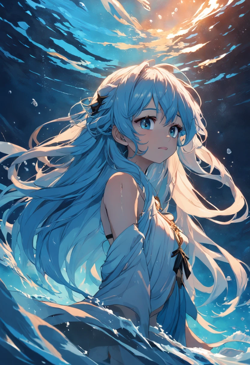 （1 Homem），cabelos brancos，olhos de cor azul，Orelhas de sereia，Cauda da Sereia，The bottom is the bottom of the sea，triton，sorriso，Closes faciais，