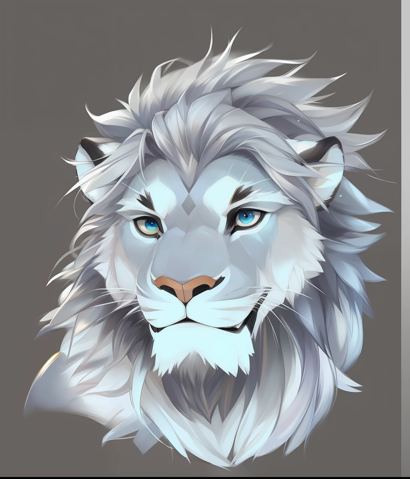 ((1guy)), 独奏, looking at viewert, 夏天, ssmile,Muscle men,sbeard,Middle Age,quality,full-color,extremy detailed,Exquisite painting style, (lion, grey hair,head only,front profile)
