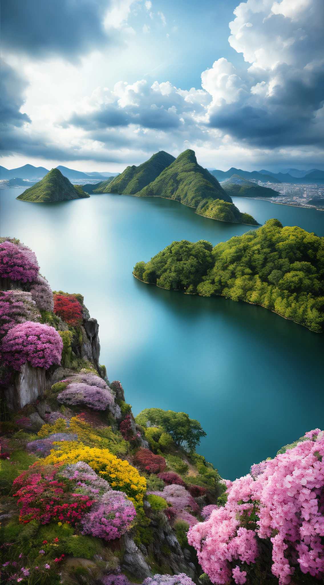 tmasterpiece,Best quality at best,high qulity,the Extremely Detailed CG Unity 8K Wallpapers,scenecy,exteriors,Skysky,clouds,daysies,flying birds,mont,scenecy,Eau,The tree,blue-sky,waterfallr,precipice,naturey,Chinese style buildings,lakes,rios,Cloudy sky,award winning photography,Background bokeh,depth of fields,HDR,blooms,color difference,真实感,The is very detailed,Trends on Artstation,Trends on CGSociety,iintricate,high detal,dramatics,Midjourney art