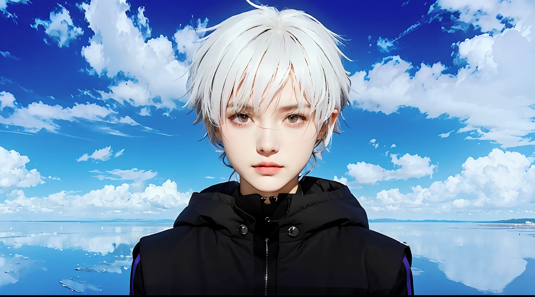 （tmasterpiece， best qualtiy， 1boys，）solo person，sportrait，RAW photogr，Best resolution，8K，lightand shade contrast，Short shaggy black and gray hair，Black eyebrows，Open pink jacket and black vest，Neon black style，Mechanical modification of limbs，mechanical cervical attachment to the neck，filmgrain， color difference，Light and shadow obscure the face，Sharp focus， 动态照明， cinmatic lighting，Blue and purple edge lights，Real photography photos，cyberpunk scene，shadowing，very complex details， realistic raytraicing，facing at the camera， neon light detail，