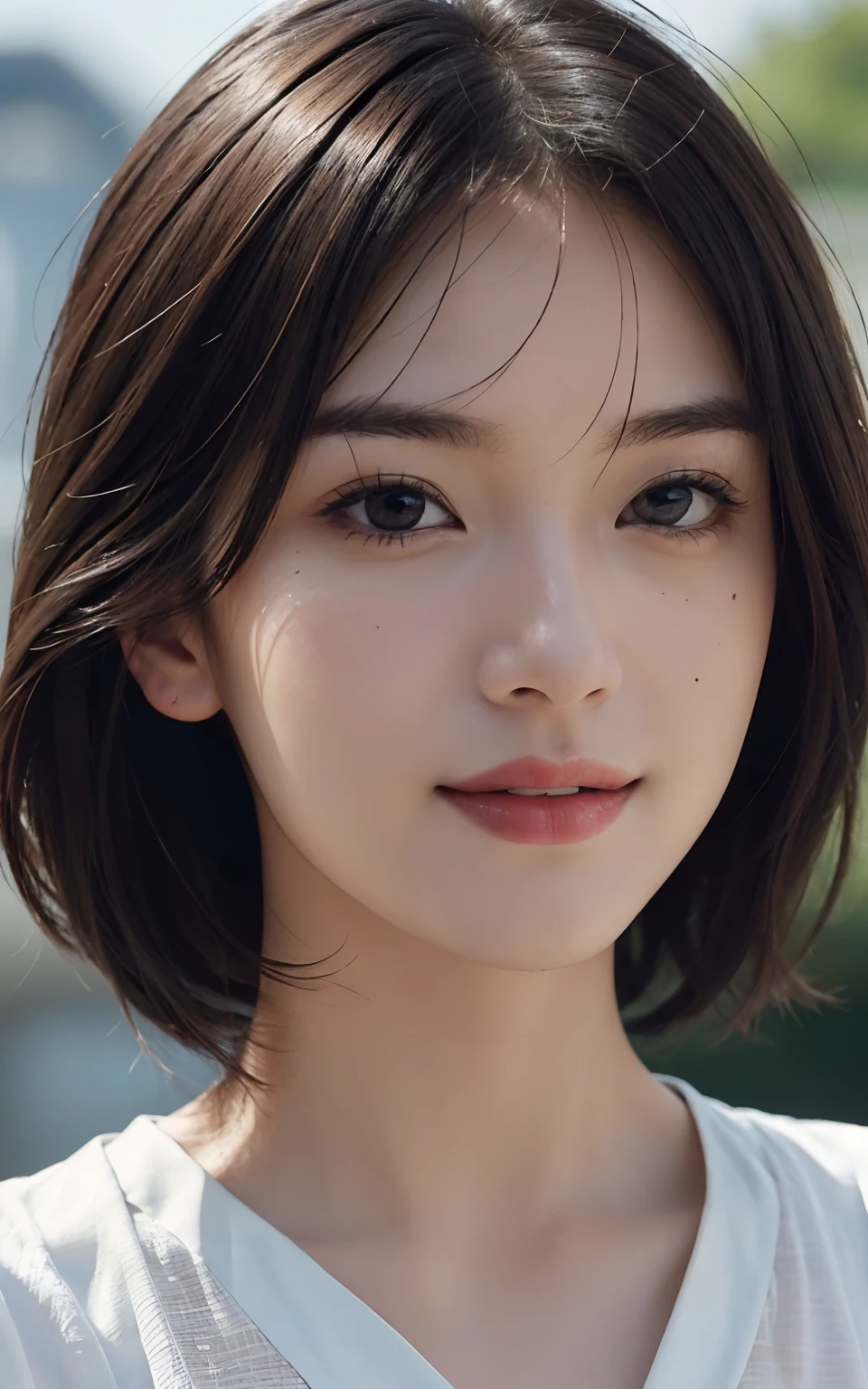 (High-resolution 8K raw photos are realistic,best qualtiy)，Fashionab, Fashionab, beautiful and attractive women，gentle and charming Chinese beautiful woman，Korea,Kpop Idol，Delicate and sexy collarbone，charming oval face，二重まぶた，artful[peaches]Flower eyes，redish pink lips，a small nose，exposed bare shoulders，focus at face，close up of face，Hyper-detailing，Blue O
Shoulder Long Sleeve Top，White Hip Wrap Skirt，Light red hair，(cleavage，A half body，close-up,Solo)，Lace，string，head gear， Fresh and impressive， Natural Color，(Pedestrian street，coreprofessional,rays of sunshine，Outside，stone table，LV shoulder bag for women，cellular phone)，Front light，huging，chest sticks together