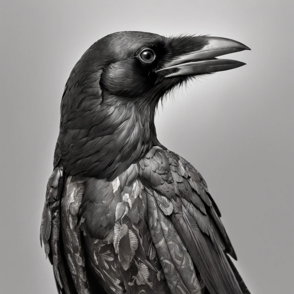 Ink drawing of a raven, side profile, moden ao Dai, full body, Peter Draws, digital illustration, comic style, black and white contrast, perfect anatomy, centered, dynamic, detailed, watercolor painting, artstation, concept art, smooth, sharp focus, illustration, art by Carne Griffiths and Wadim Kashin,