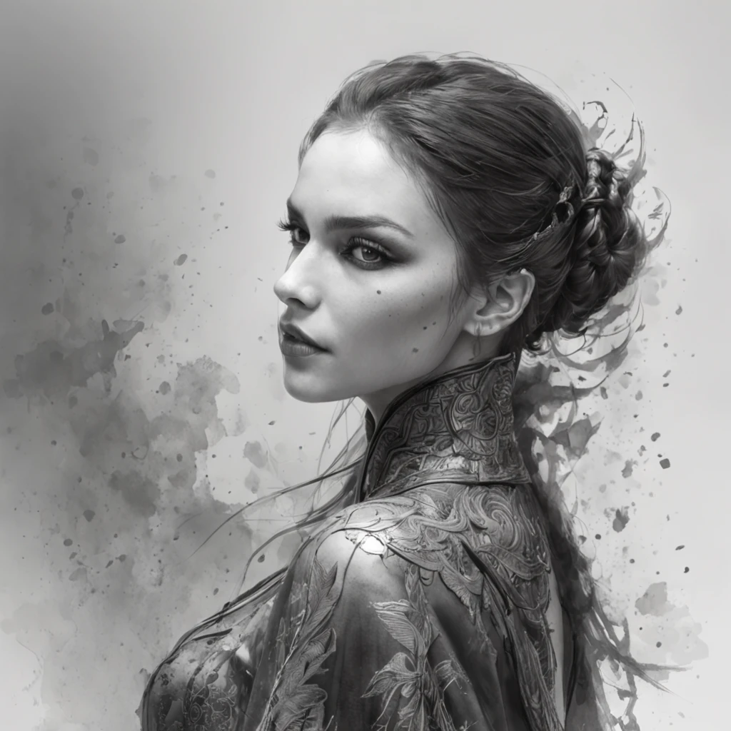 Ink drawing of a raven, side profile, moden ao Dai, full body, Peter Draws, digital illustration, comic style, black and white contrast, perfect anatomy, centered, dynamic, detailed, watercolor painting, artstation, concept art, smooth, sharp focus, illustration, art by Carne Griffiths and Wadim Kashin,